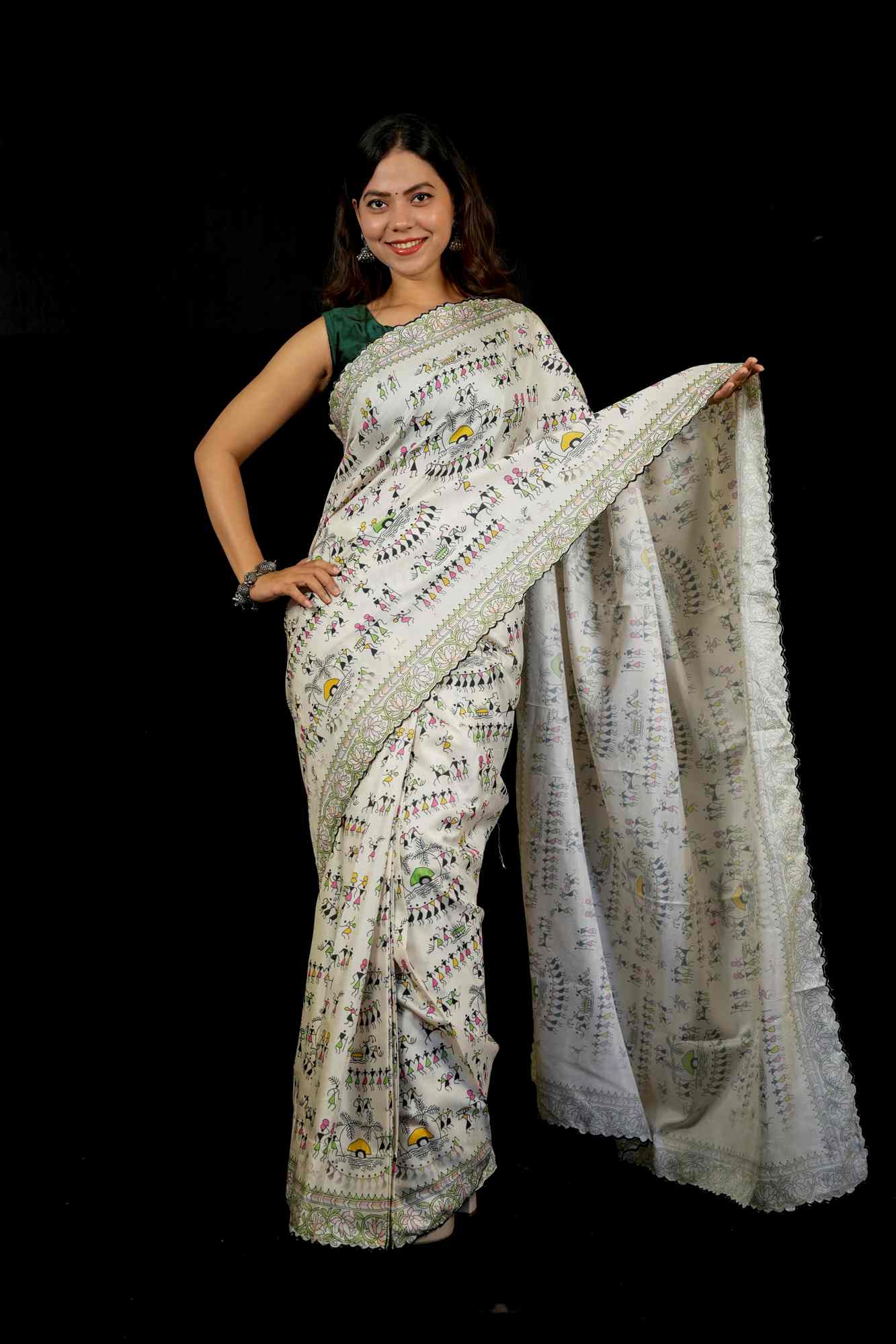 Drape That Dances With Stories — Tribal, Timeless, Yours Prestitched Warli Art Saree
