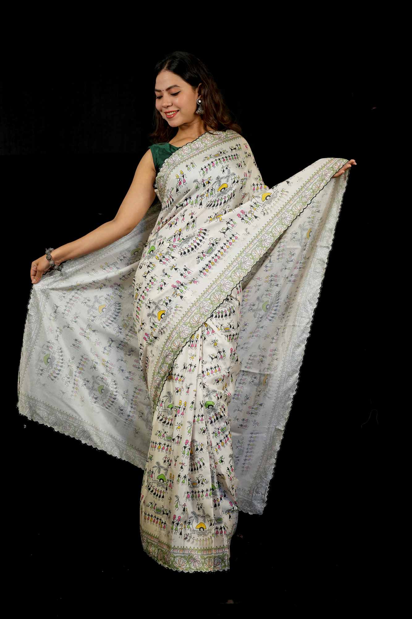 Drape That Dances With Stories — Tribal, Timeless, Yours Prestitched Warli Art Saree