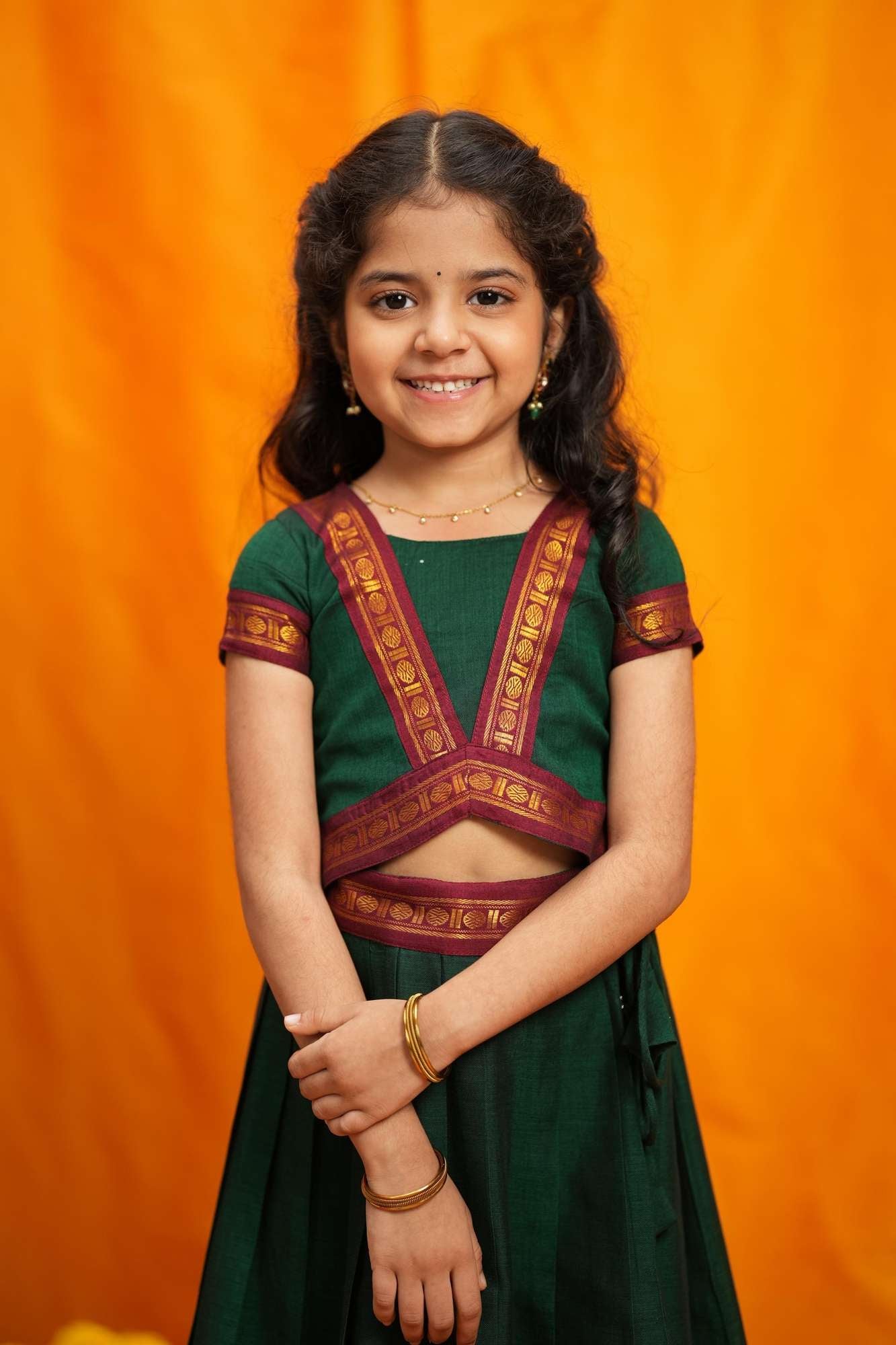 Sreeja Green Handwoven Lehenga Mini | Made To Order