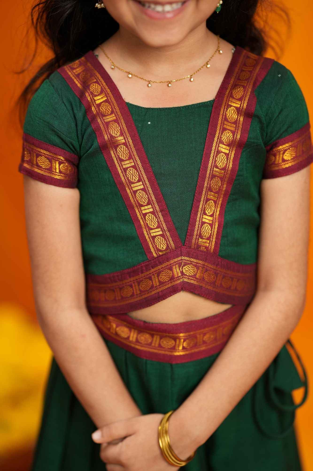 Sreeja Green Handwoven Lehenga Mini | Made To Order