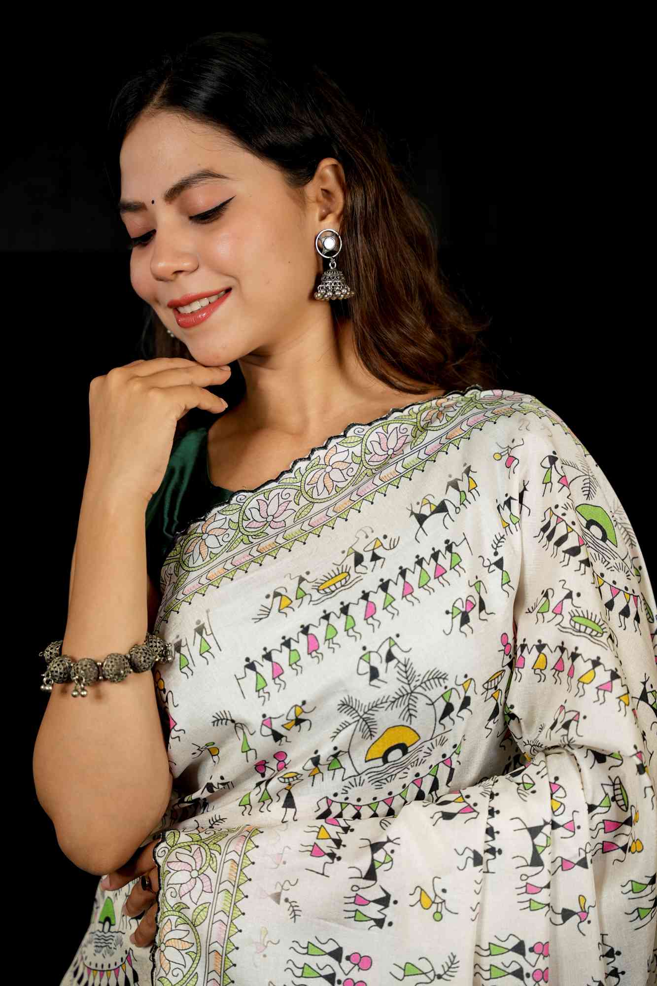 Drape That Dances With Stories — Tribal, Timeless, Yours Prestitched Warli Art Saree