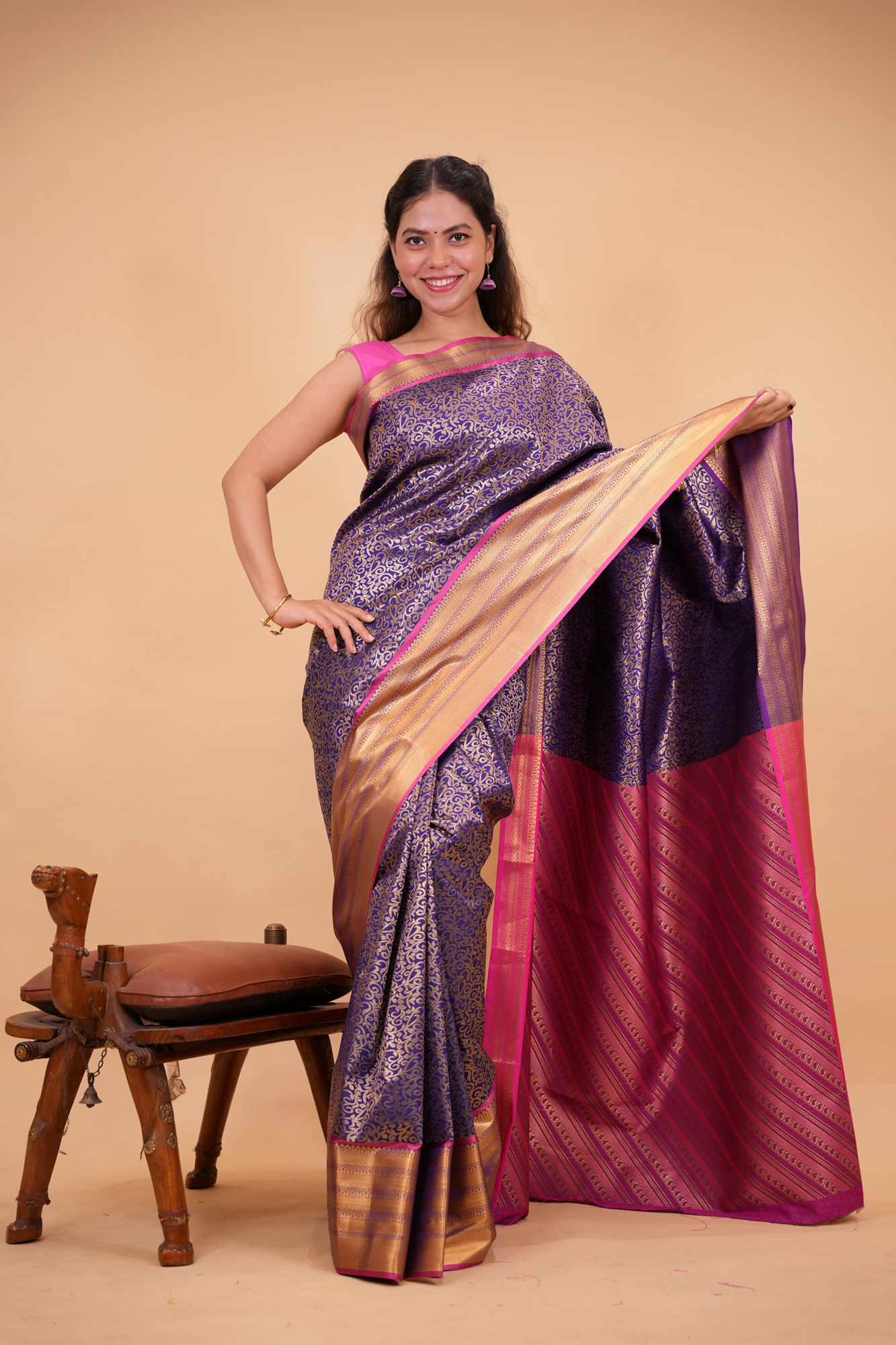 Kanjeevaram prestitched saree