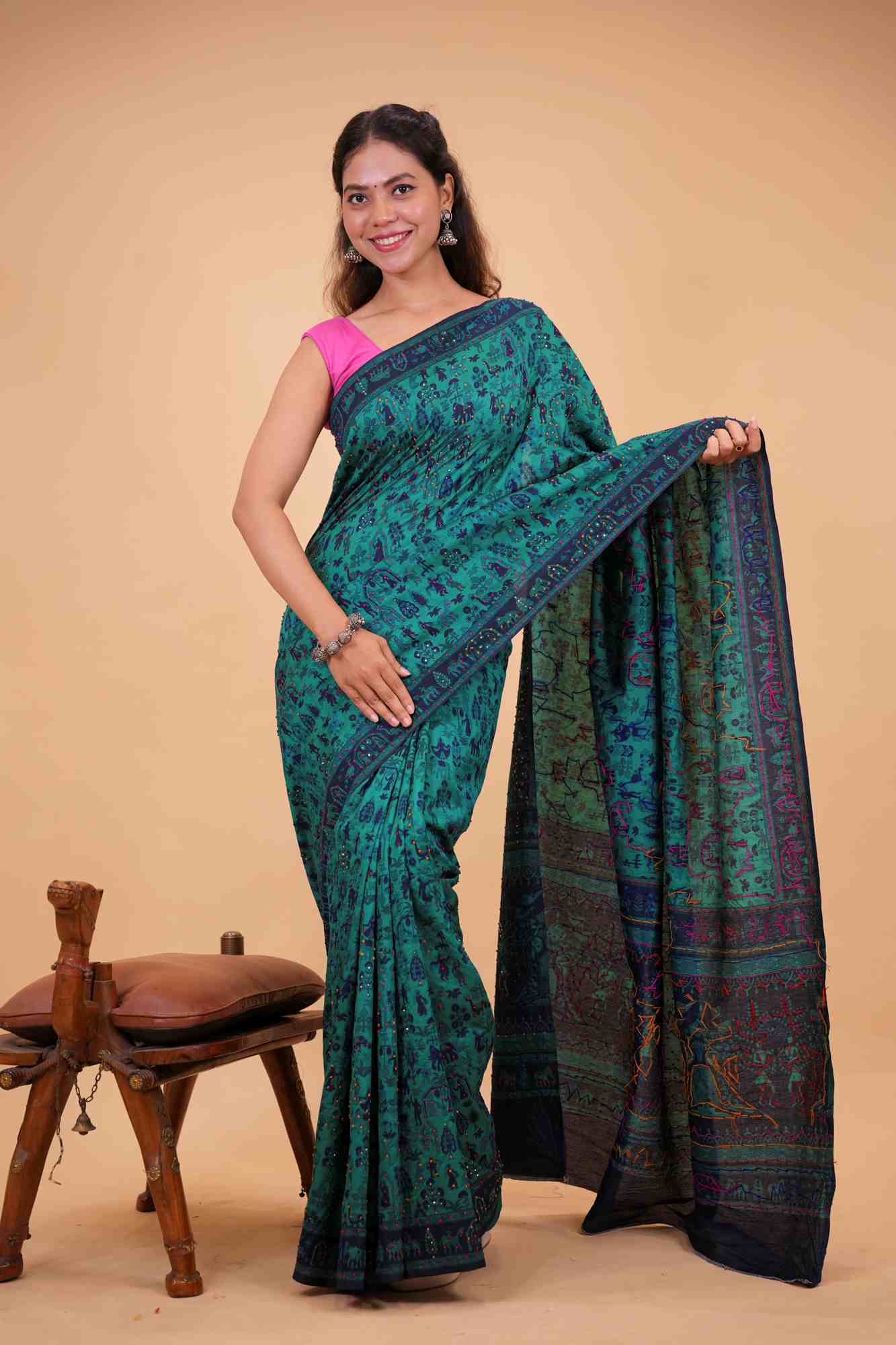 Premium Handloom Silk Designer Multi Thread Work Ready To Wear Saree