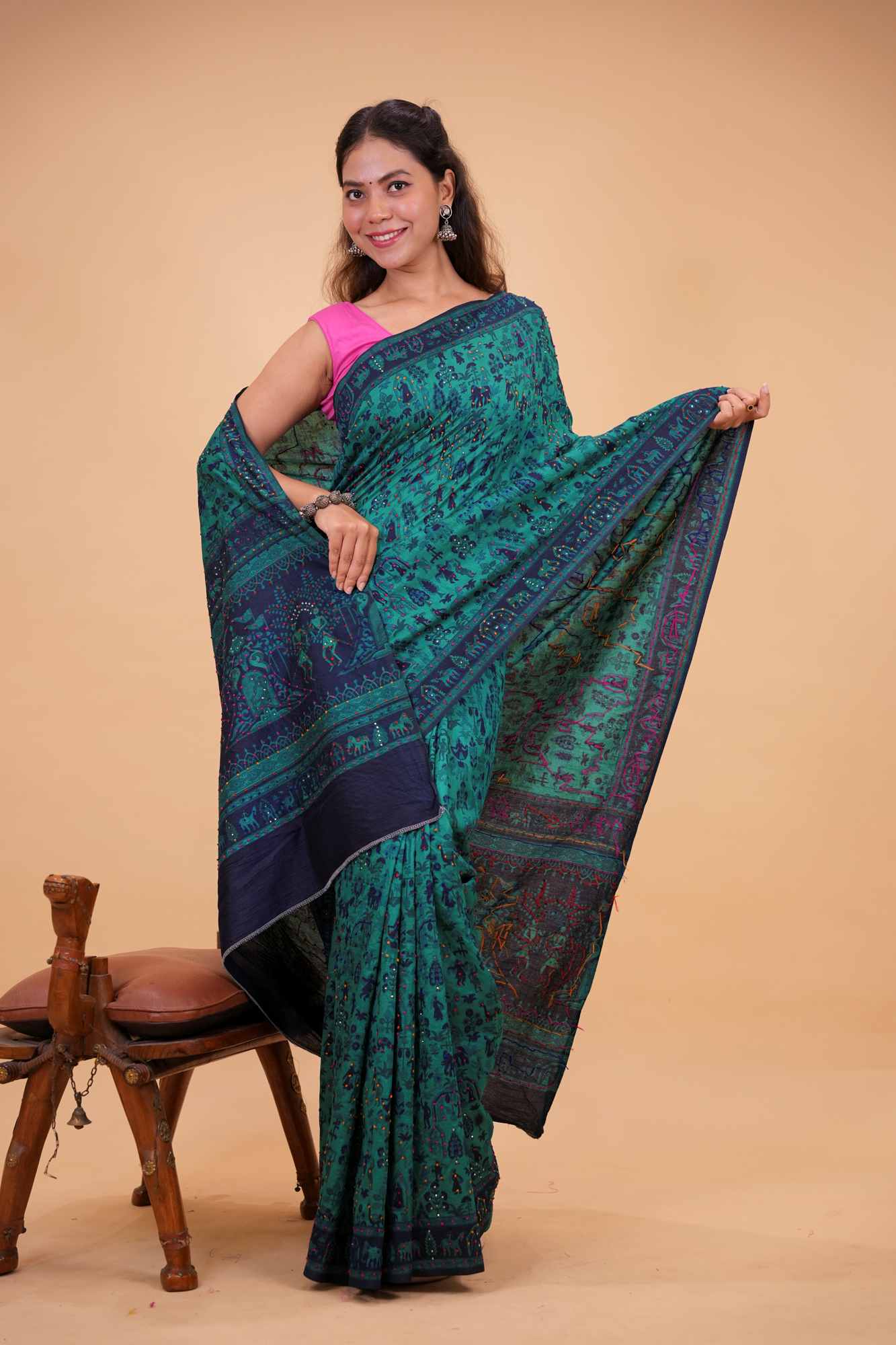 Premium Handloom Silk Designer Multi Thread Work Ready To Wear Saree