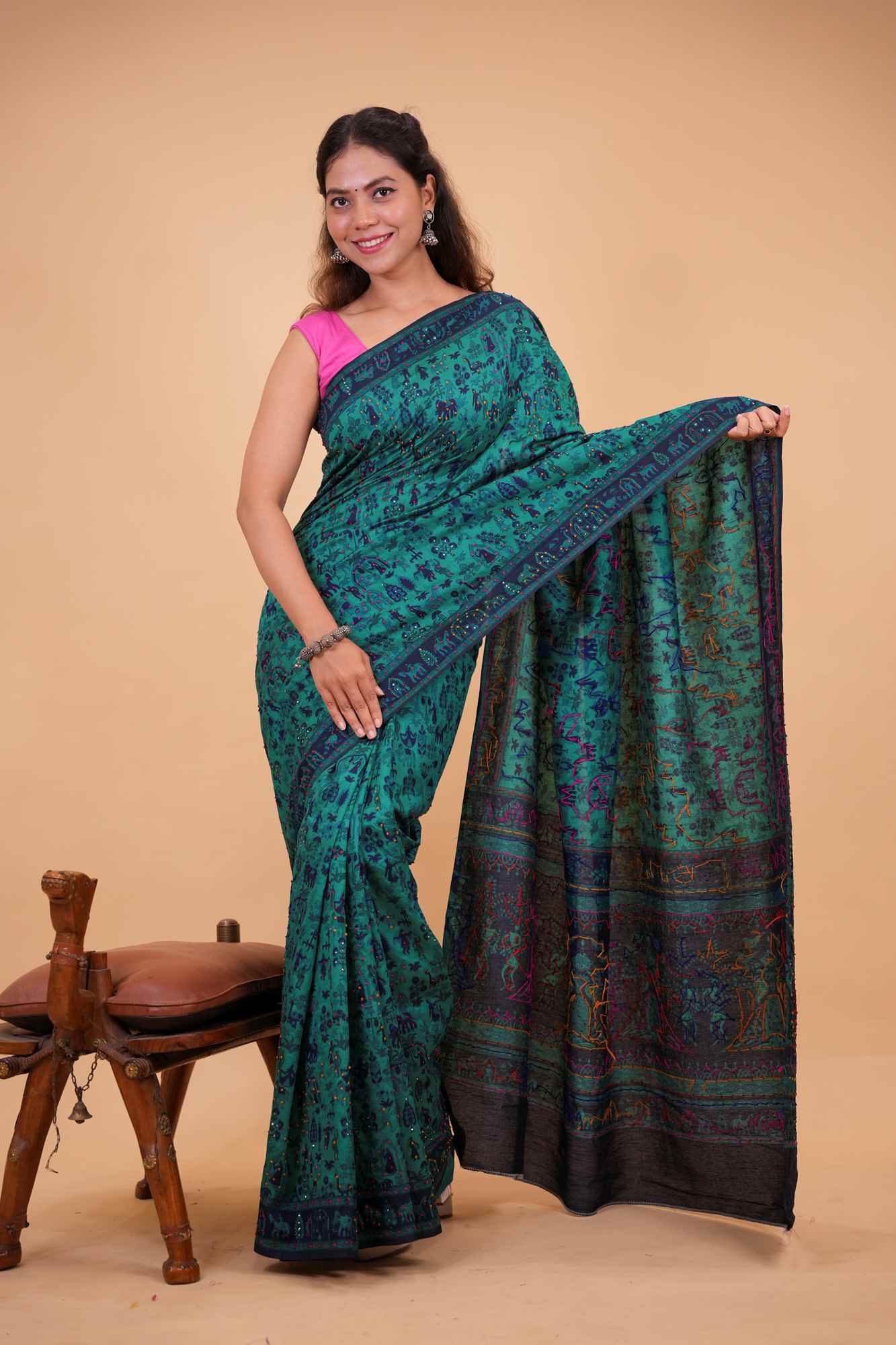 Premium Handloom Silk Designer Multi Thread Work Ready To Wear Saree