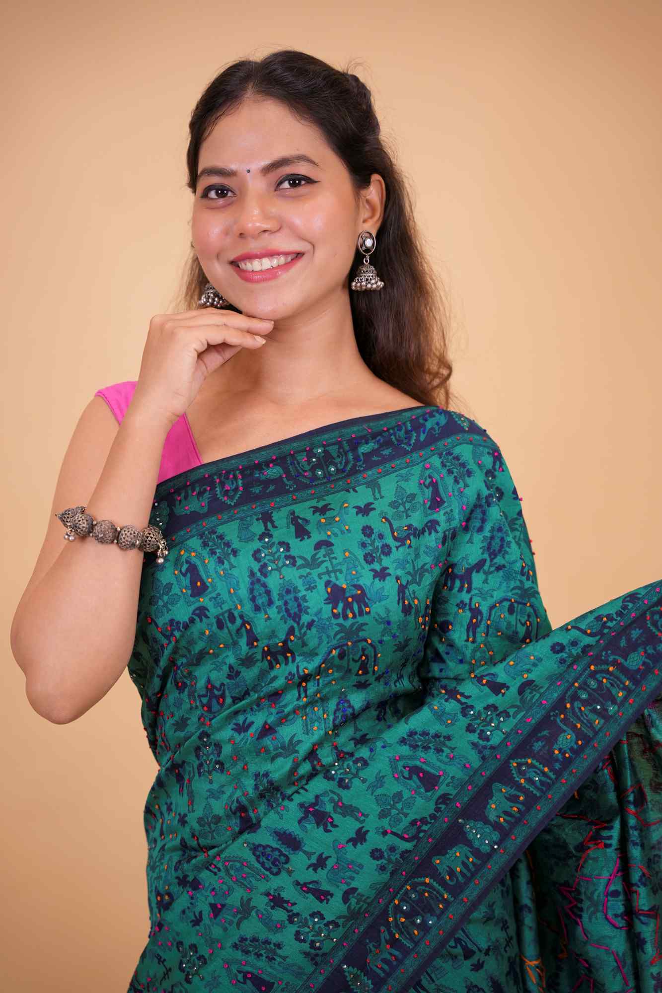 Premium Handloom Silk Designer Multi Thread Work Ready To Wear Saree