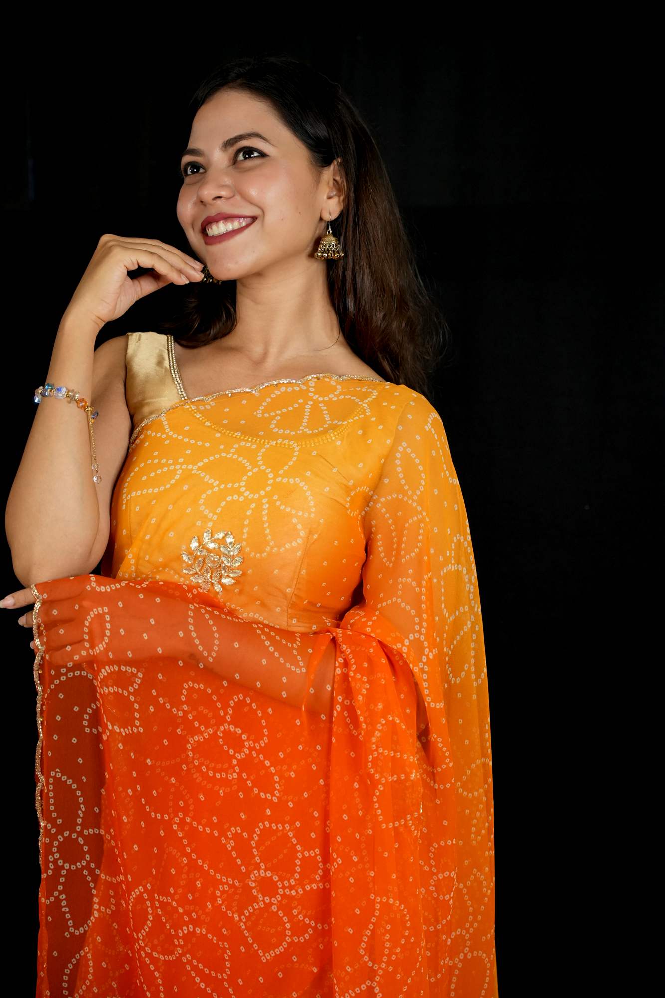 Gota Patti Bandhej Prestitched Saree