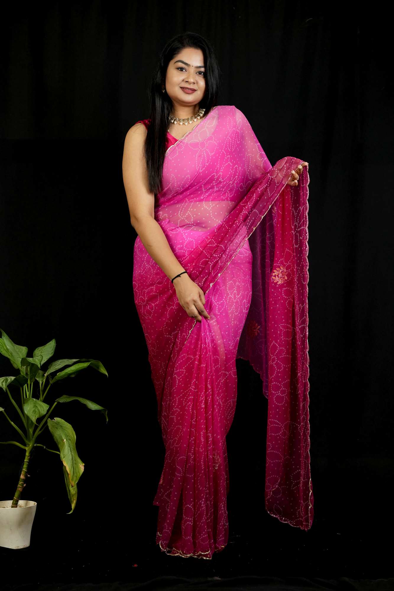 Cut Dana work Chiffon Bandhej Ready To Wear Saree