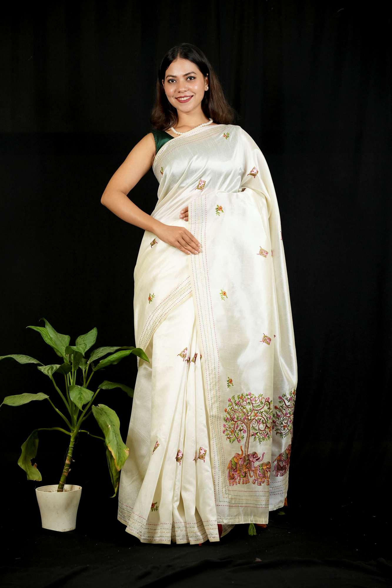 Traditional Multi Thread Art Work Pallu Ready To Wear Saree