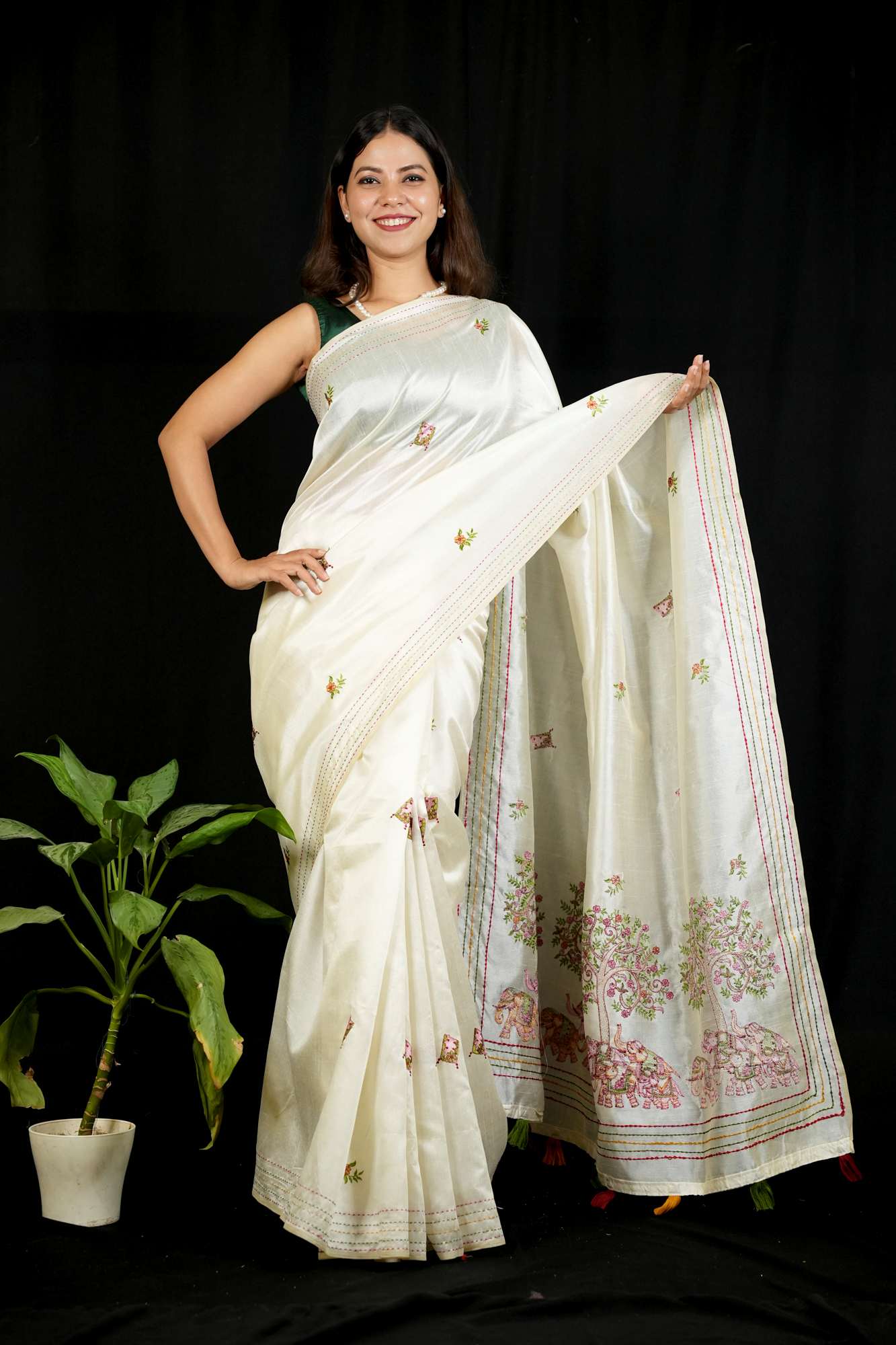 Traditional Multi Thread Art Work Pallu Ready To Wear Saree