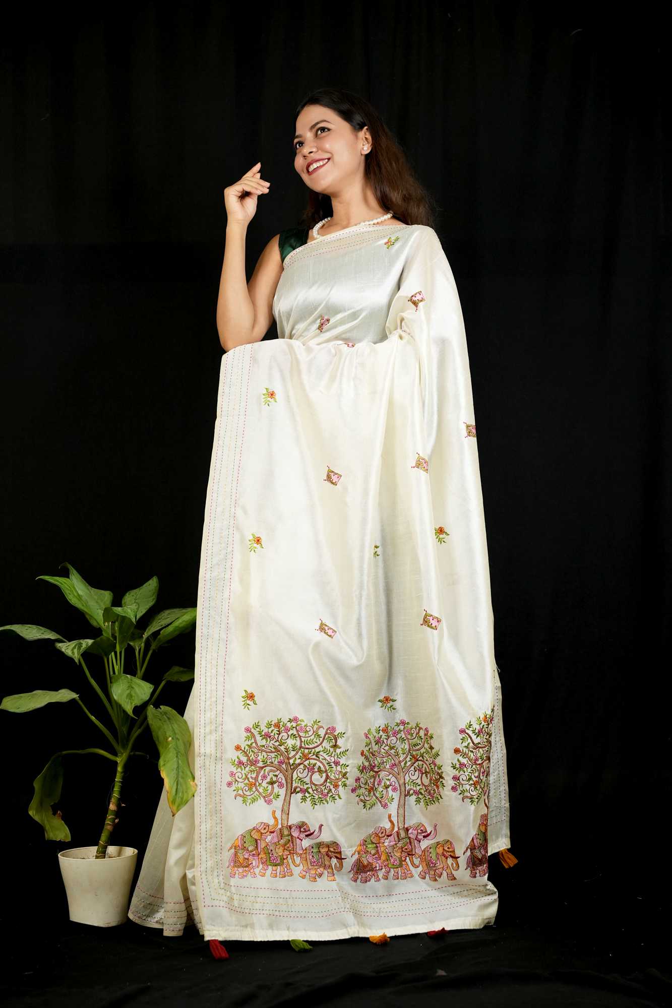 Traditional Multi Thread Art Work Pallu Ready To Wear Saree