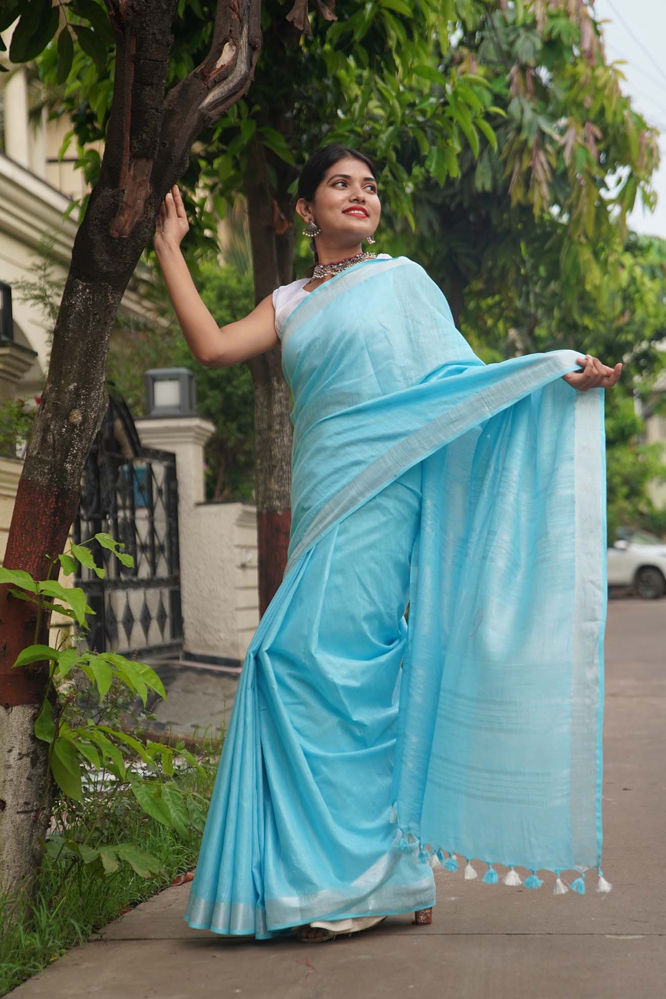 Ready To Wear Handwoven Semi Silk With Tassels on Pallu Wrap in 1 minute saree - Isadora Life
