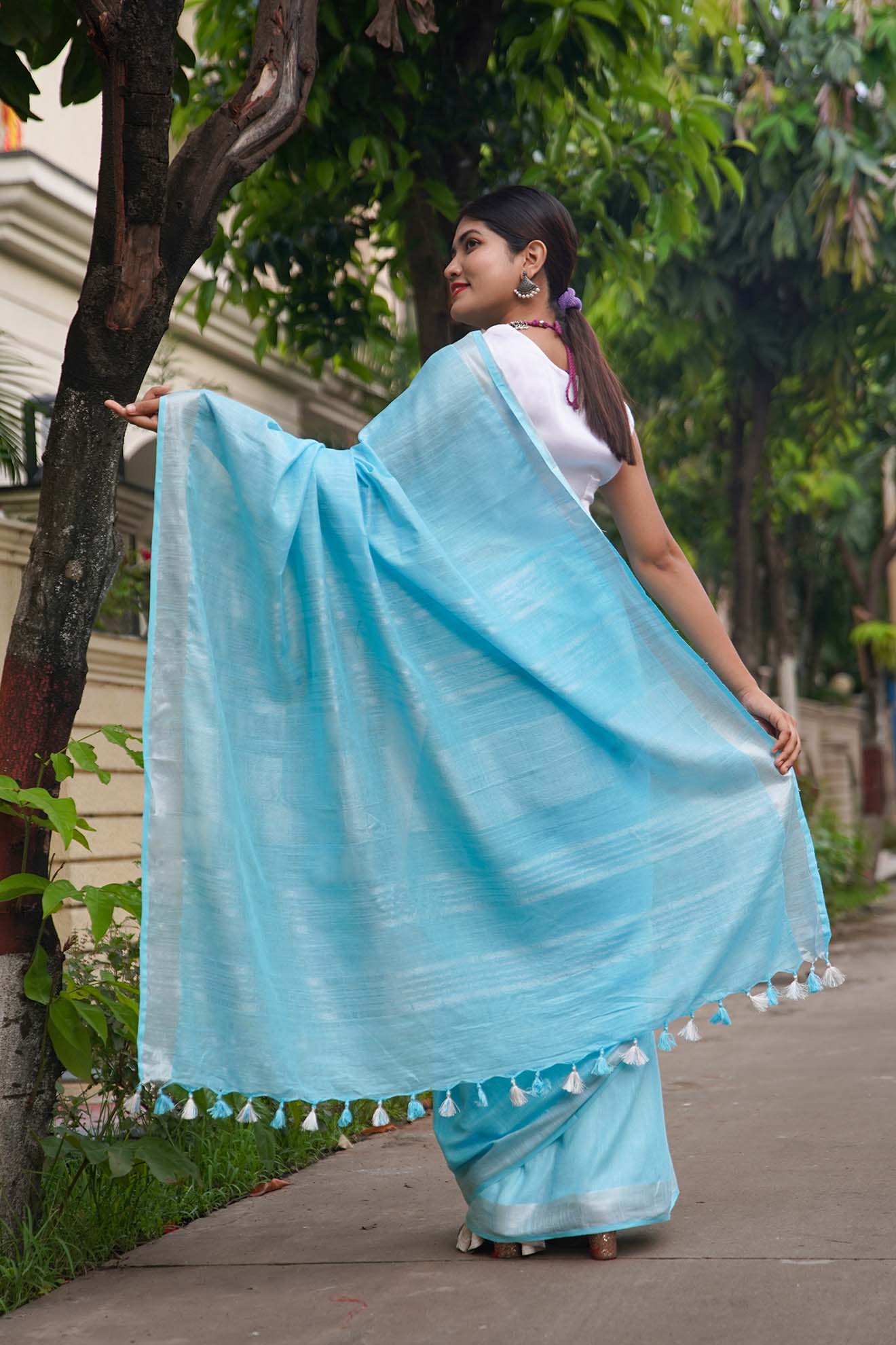 Ready To Wear Handwoven Semi Silk With Tassels on Pallu Wrap in 1 minute saree - Isadora Life