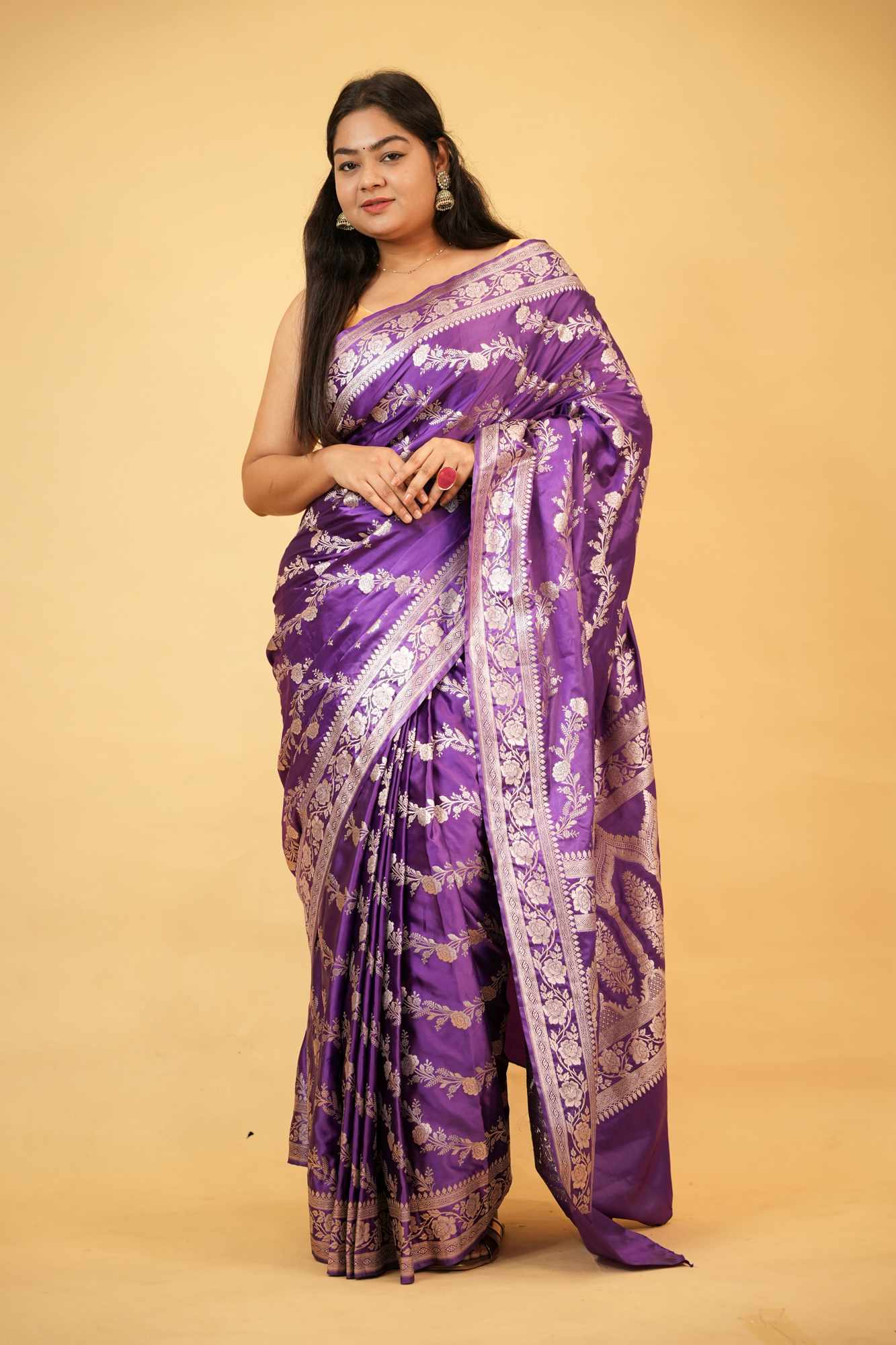 Royal Purple Mashru Silk with All-Over Zari Weave & Rich Pallu Ready To Wear Saree
