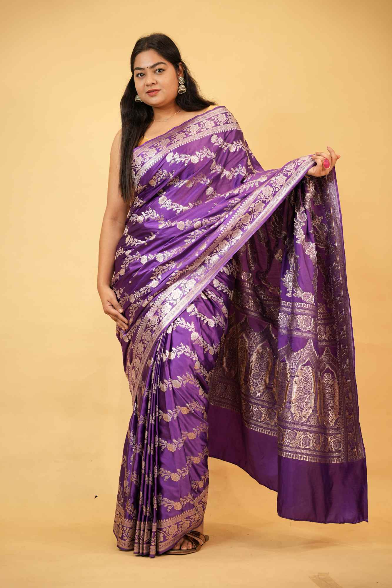 Royal Purple Mashru Silk with All-Over Zari Weave & Rich Pallu Ready To Wear Saree