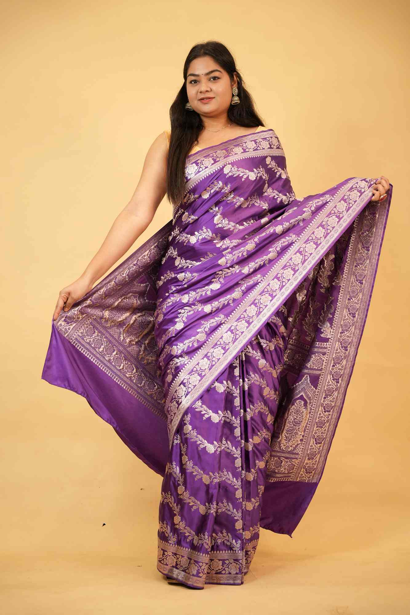 Royal Purple Mashru Silk with All-Over Zari Weave & Rich Pallu Ready To Wear Saree