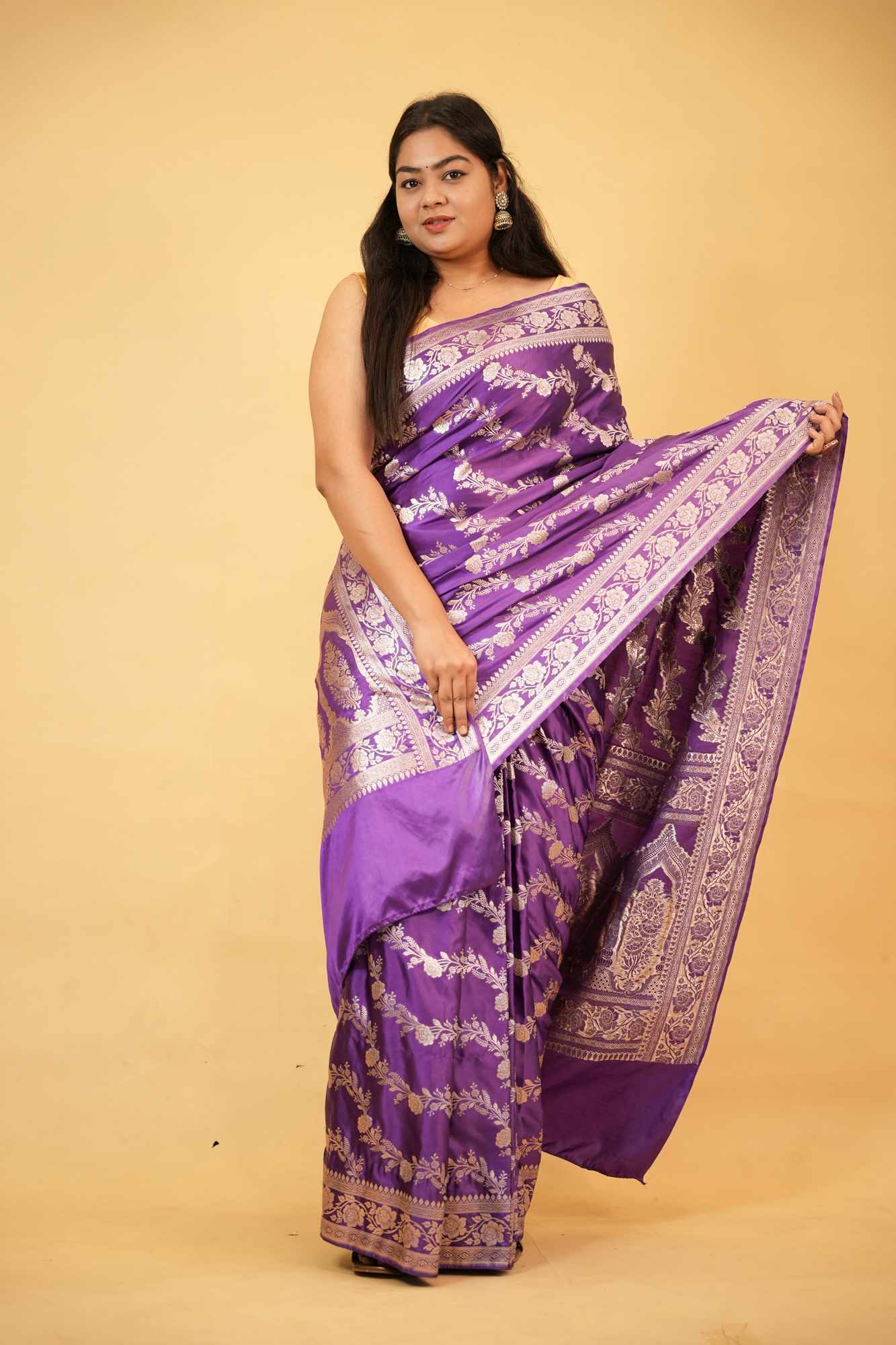 Royal Purple Mashru Silk with All-Over Zari Weave & Rich Pallu Ready To Wear Saree