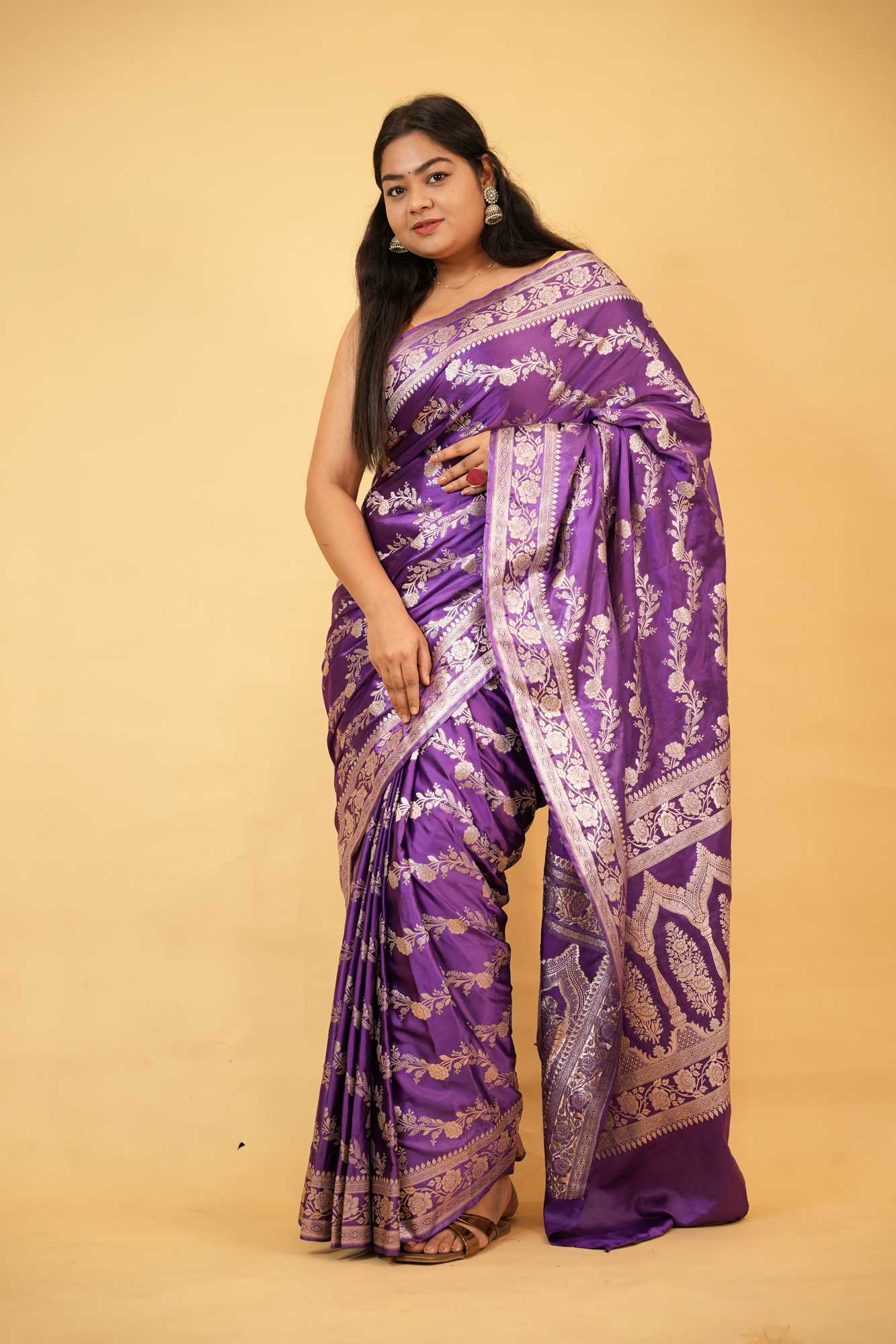 Royal Purple Mashru Silk with All-Over Zari Weave & Rich Pallu Ready To Wear Saree