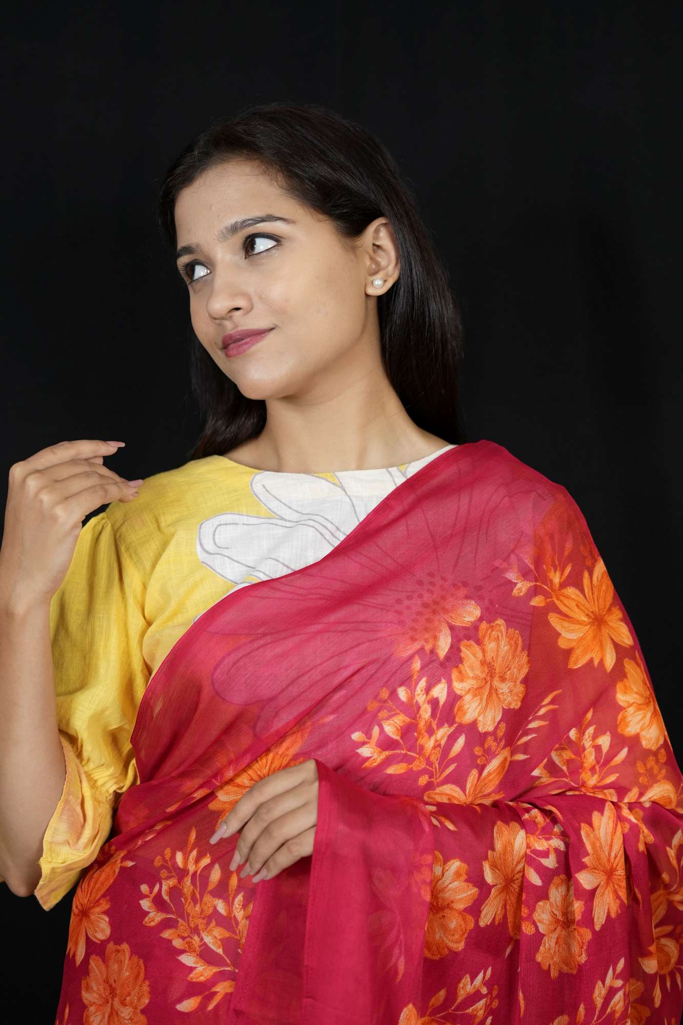 Vibrant Chiffon with Bold Floral Prints & Geometric Borders Ready To Wear Saree
