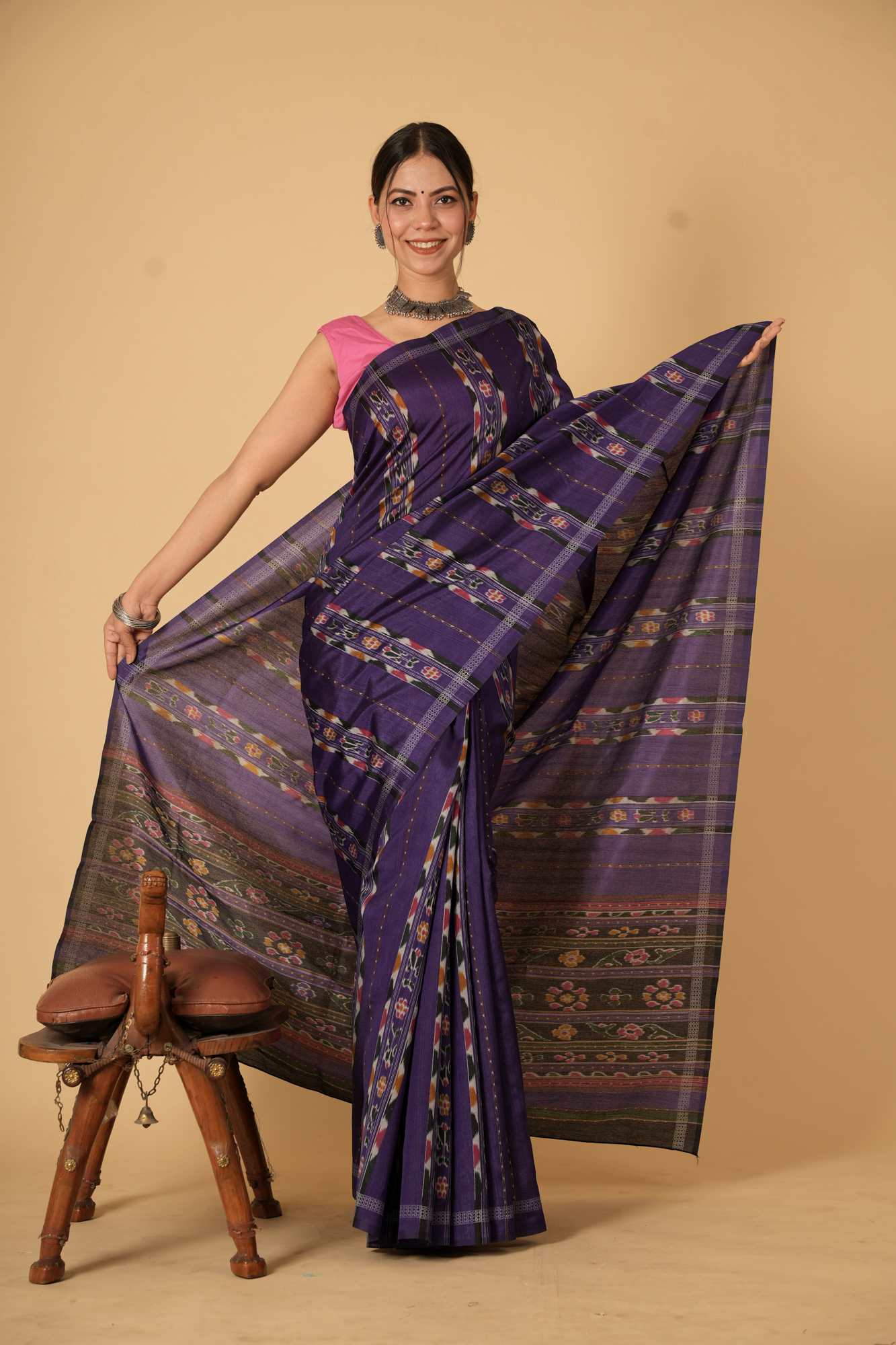 Purple Bhagalpuri Silk with Intricate Multicolor Patterns Ready To Wear Saree