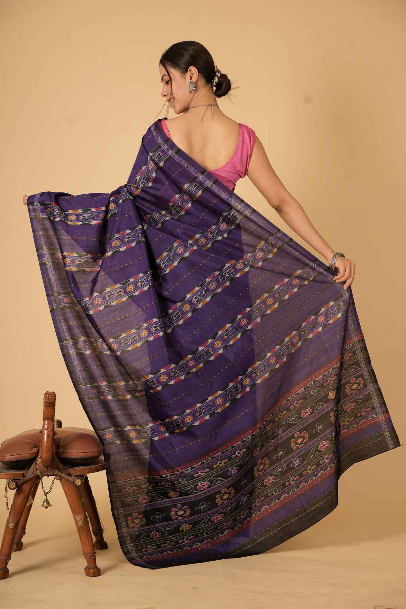 Purple Bhagalpuri Silk with Intricate Multicolor Patterns Ready To Wear Saree