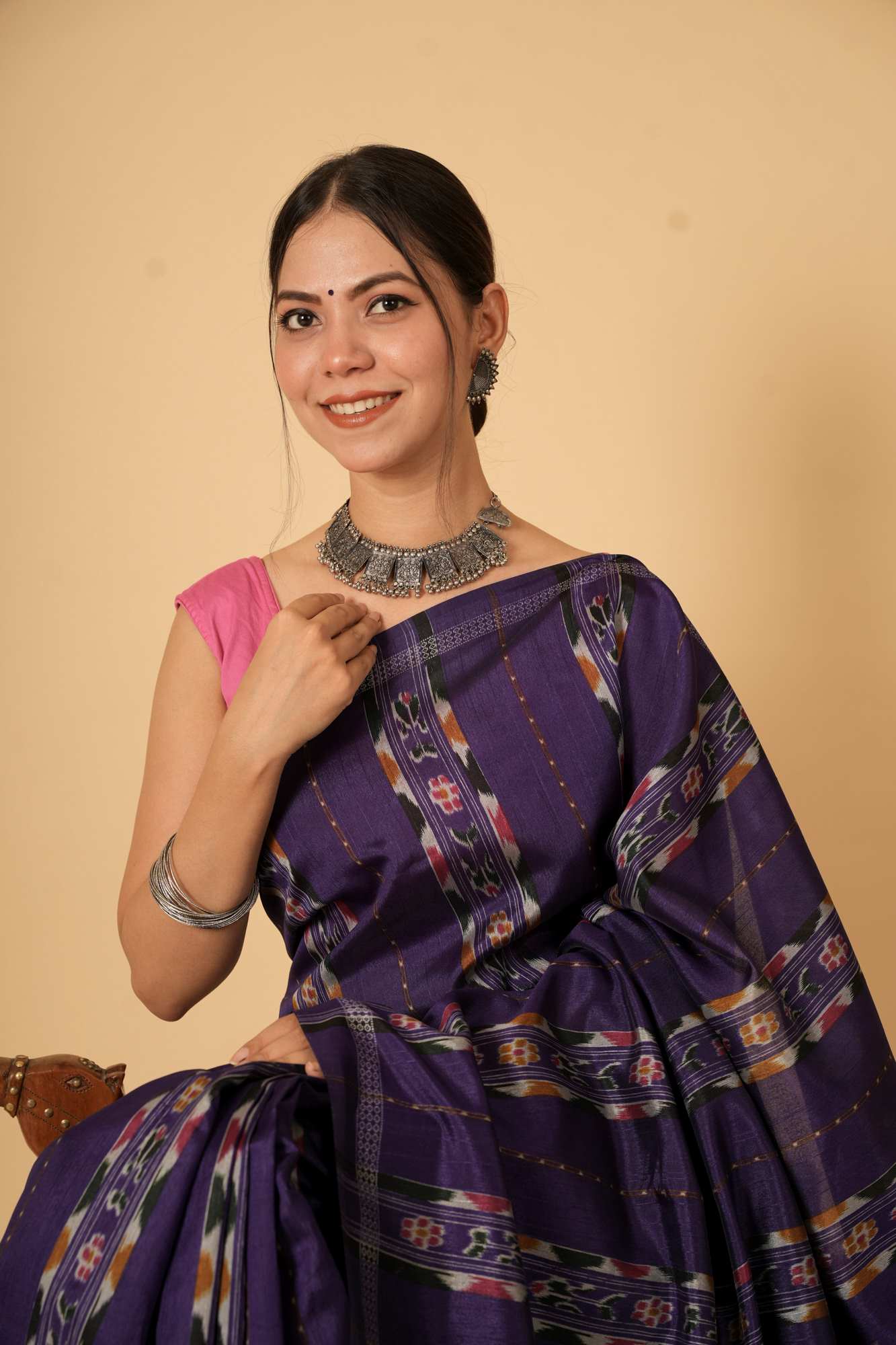 Purple Bhagalpuri Silk with Intricate Multicolor Patterns Ready To Wear Saree