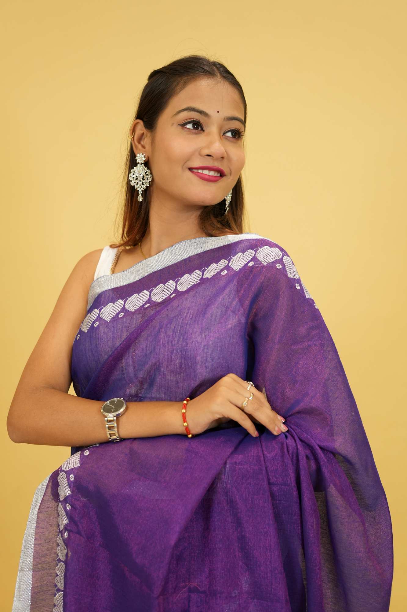 Stylish Tissue Cotton Silk with Heart Weave Border & Dhoop Chaanv Ready To Wear Saree