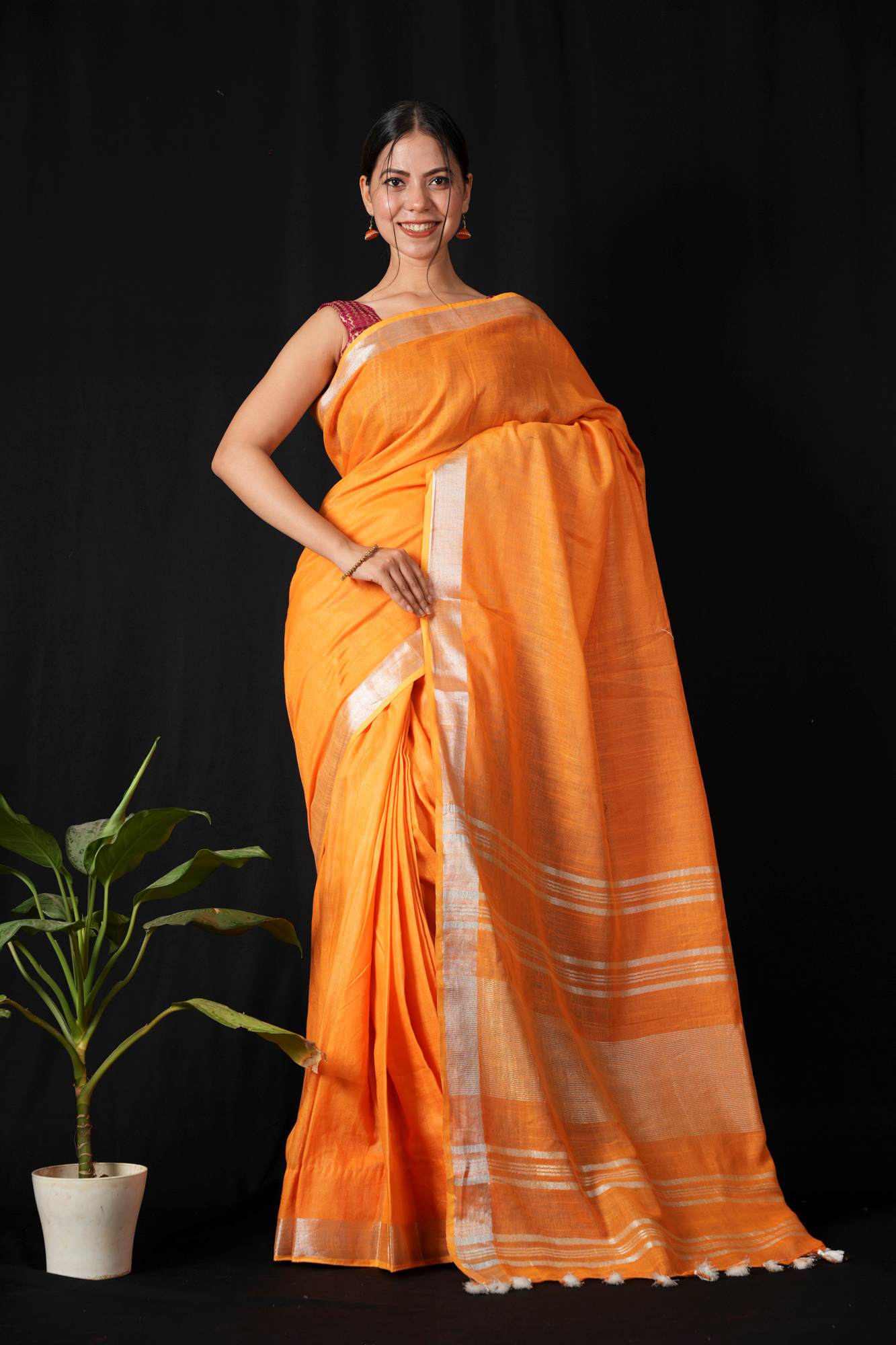 Linen cotton prestitched ready to wear saree