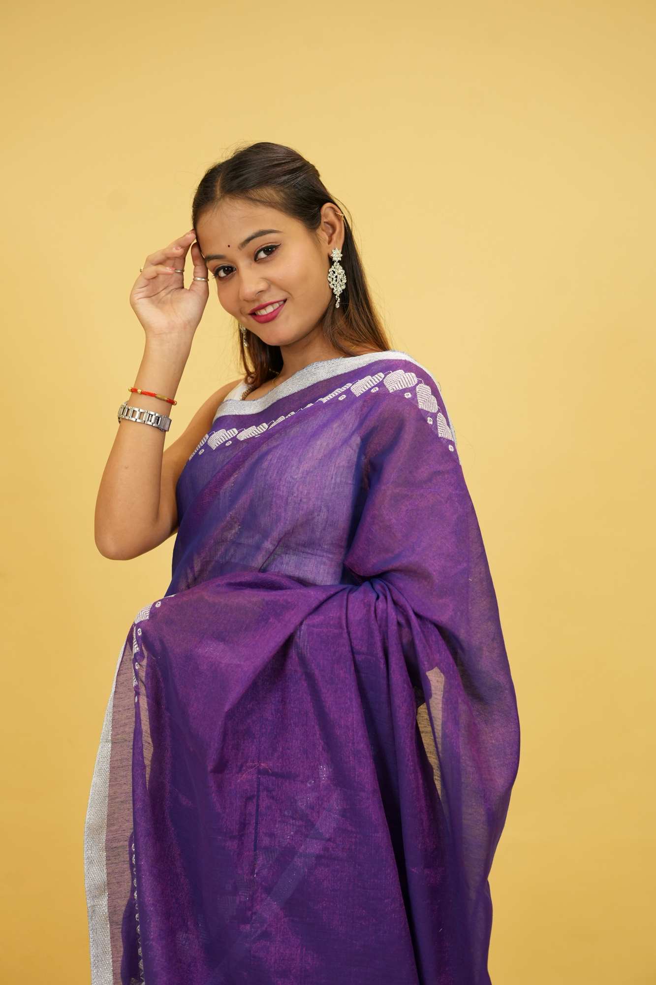 Stylish Tissue Cotton Silk with Heart Weave Border & Dhoop Chaanv Ready To Wear Saree