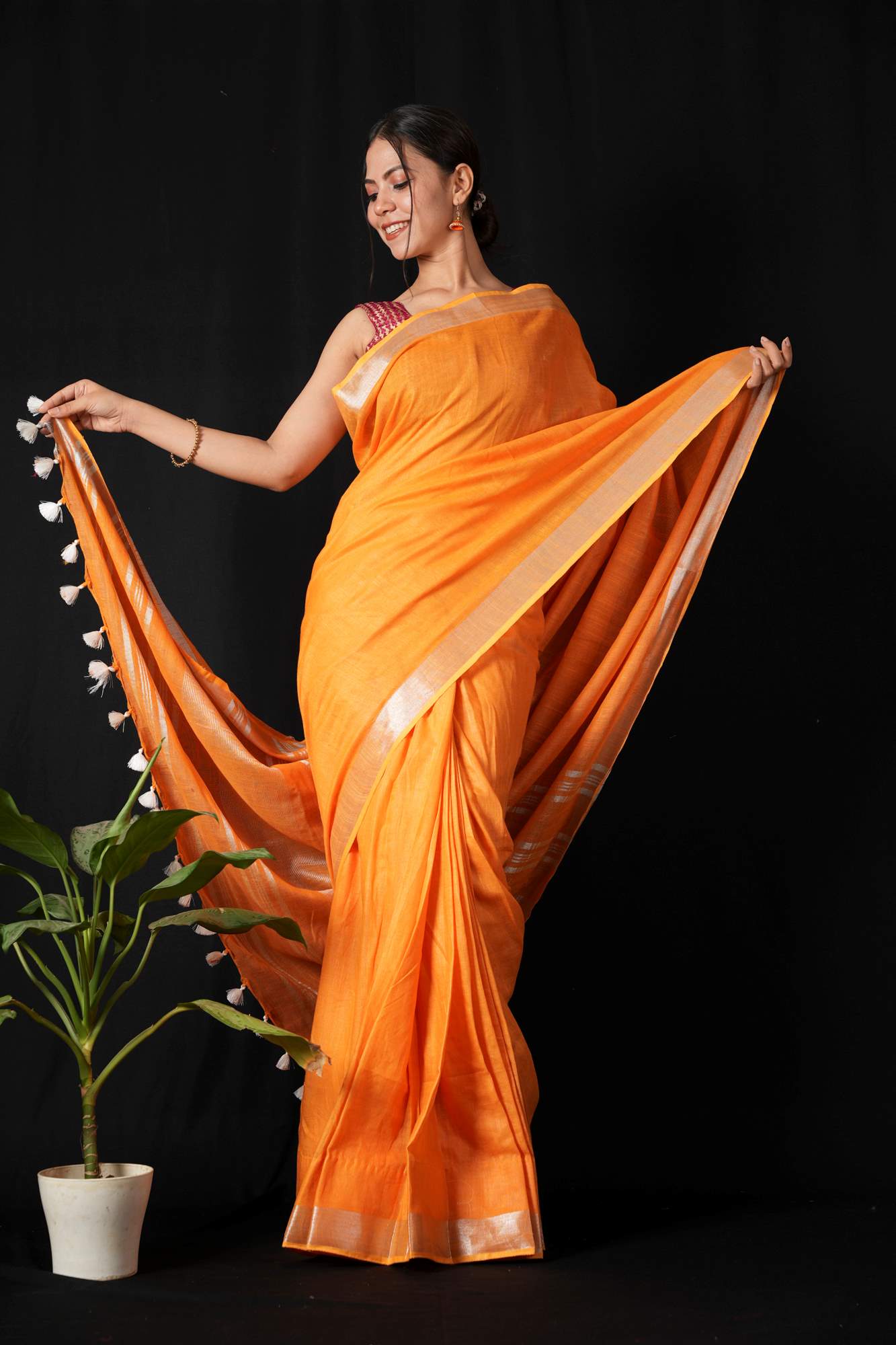 Linen cotton prestitched ready to wear saree