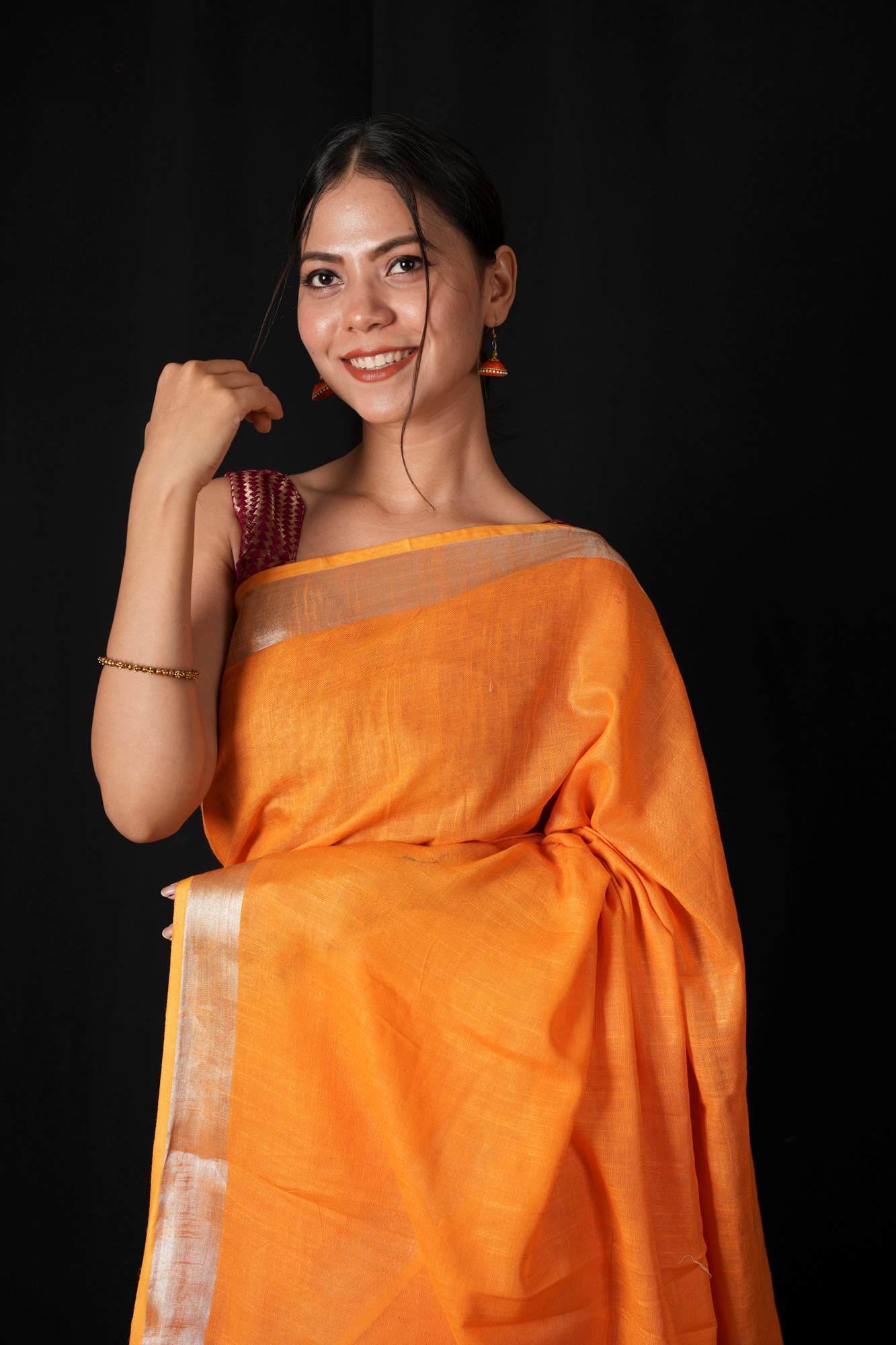 Linen cotton prestitched ready to wear saree