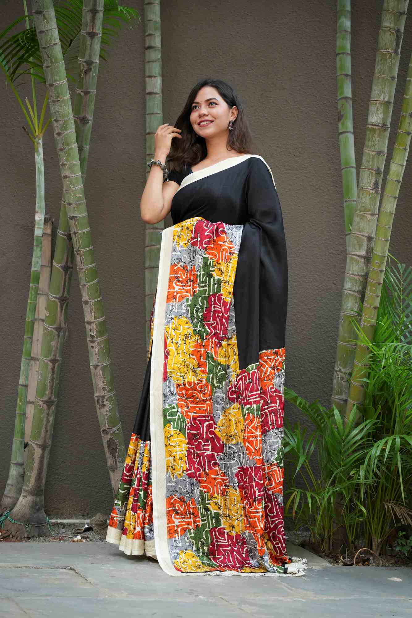 Gorgeous New Black Pashmina Inspired Saree with Soft Texture & Zari Pattu Woven Border Wrap in 1 Minute Saree