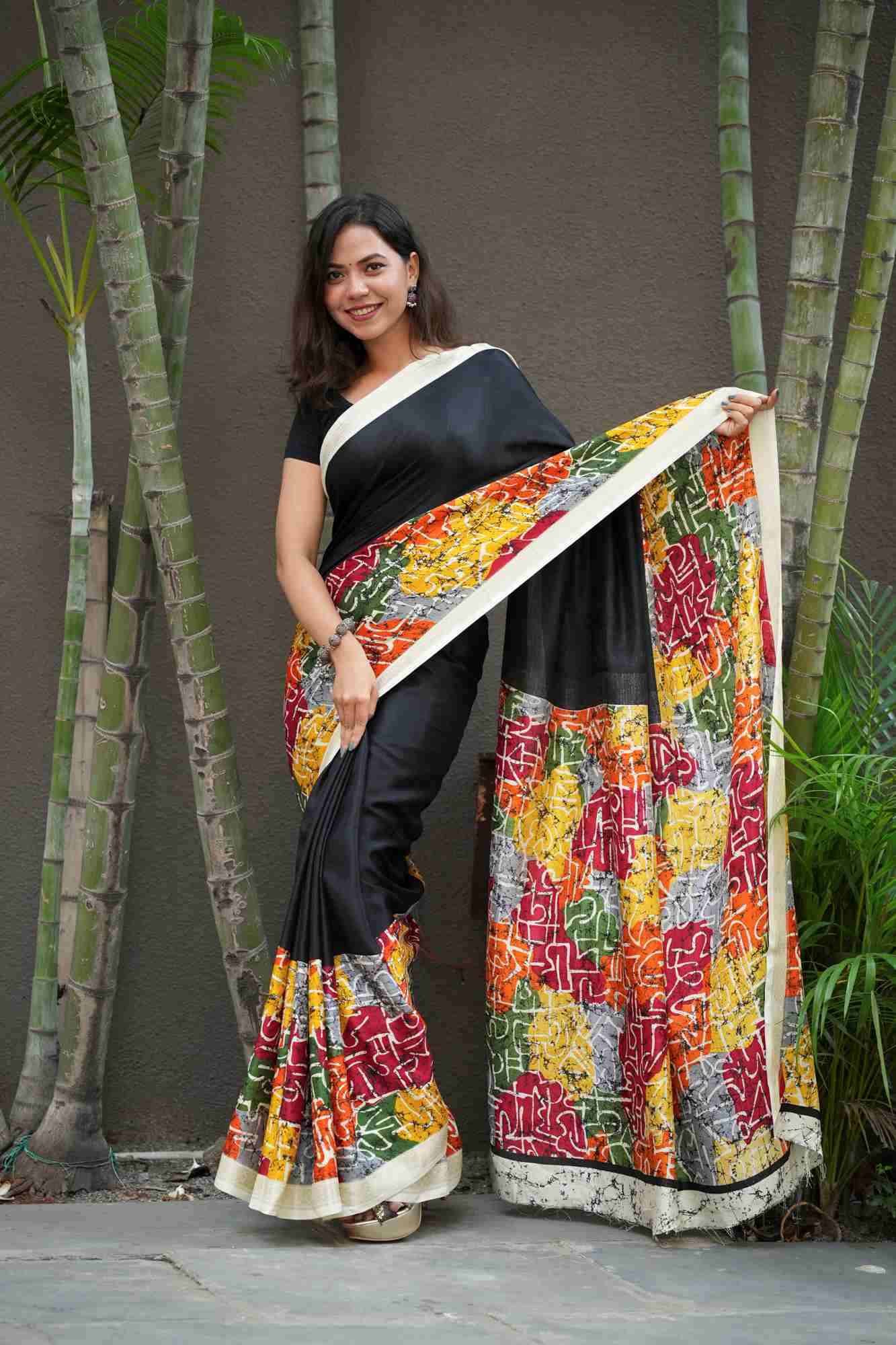 Gorgeous New Black Pashmina Inspired Saree with Soft Texture & Zari Pattu Woven Border Wrap in 1 Minute Saree