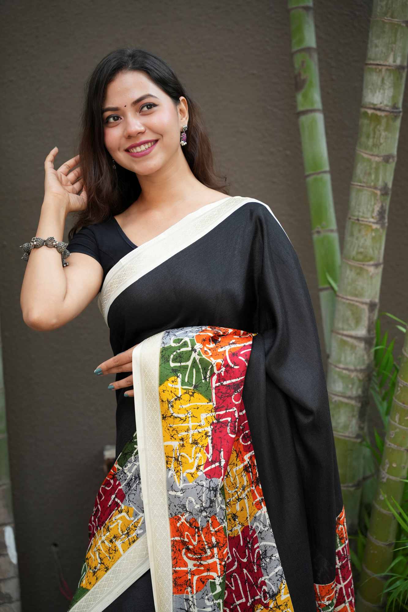 Gorgeous New Black Pashmina Inspired Saree with Soft Texture & Zari Pattu Woven Border Wrap in 1 Minute Saree