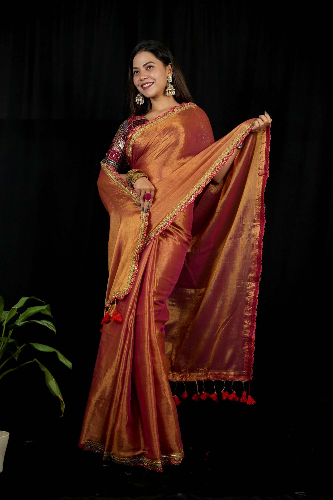 Dhoop Chaanv Tissue Linen With Designer Sequin Lace Border & Tassel On Pallu 1 Minute saree