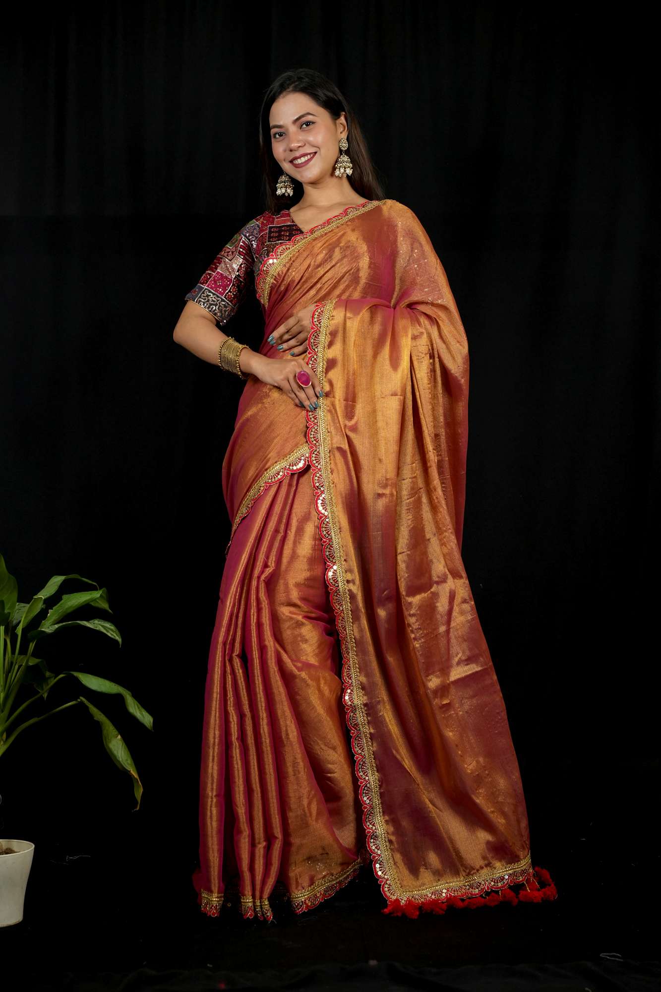 Dhoop Chaanv Tissue Linen With Designer Sequin Lace Border & Tassel On Pallu 1 Minute saree