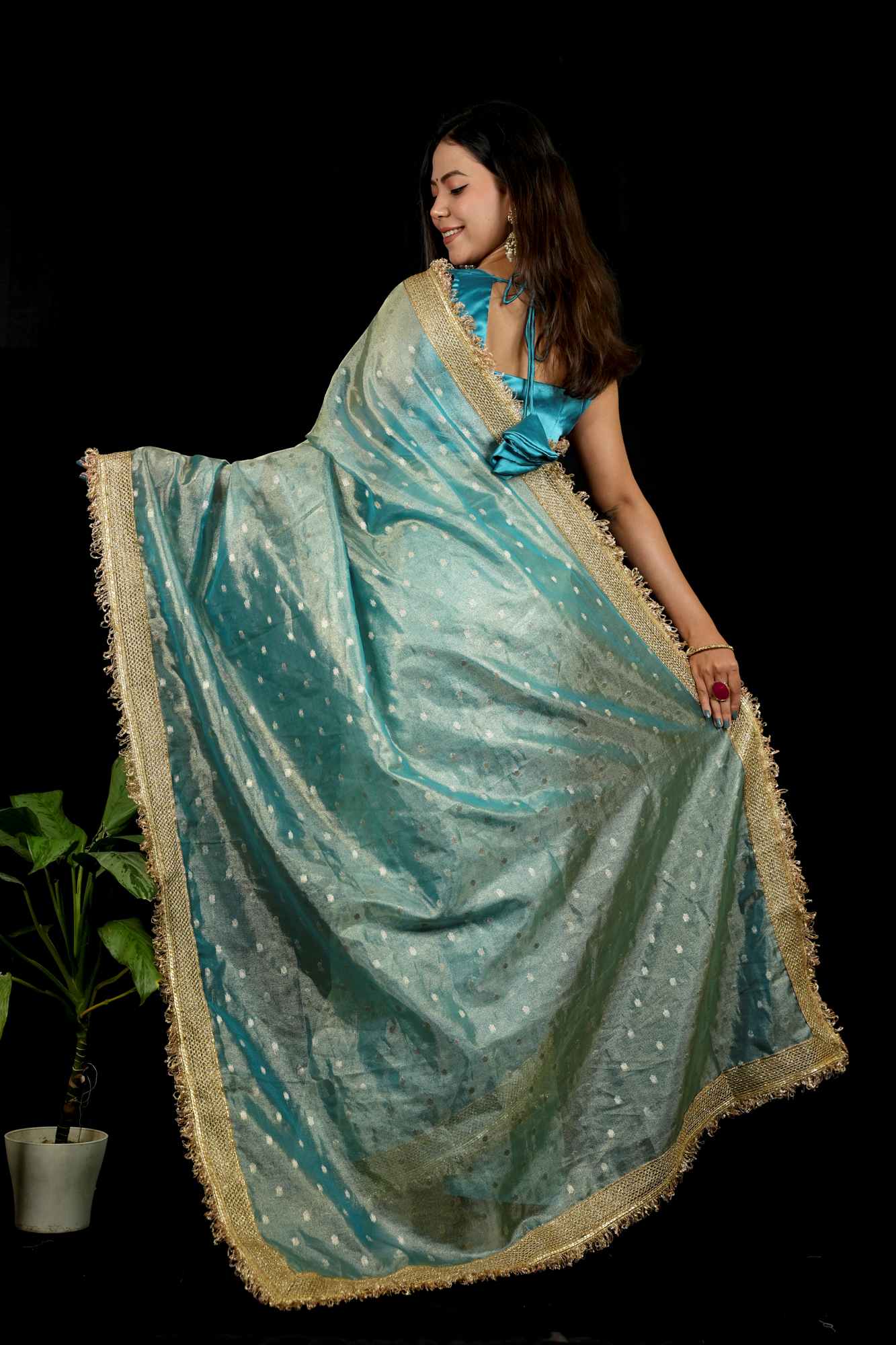 Banarasi Tissue Silk with Zari Butis, Embellished Border Dhoop Chaav Ready To Wear Saree