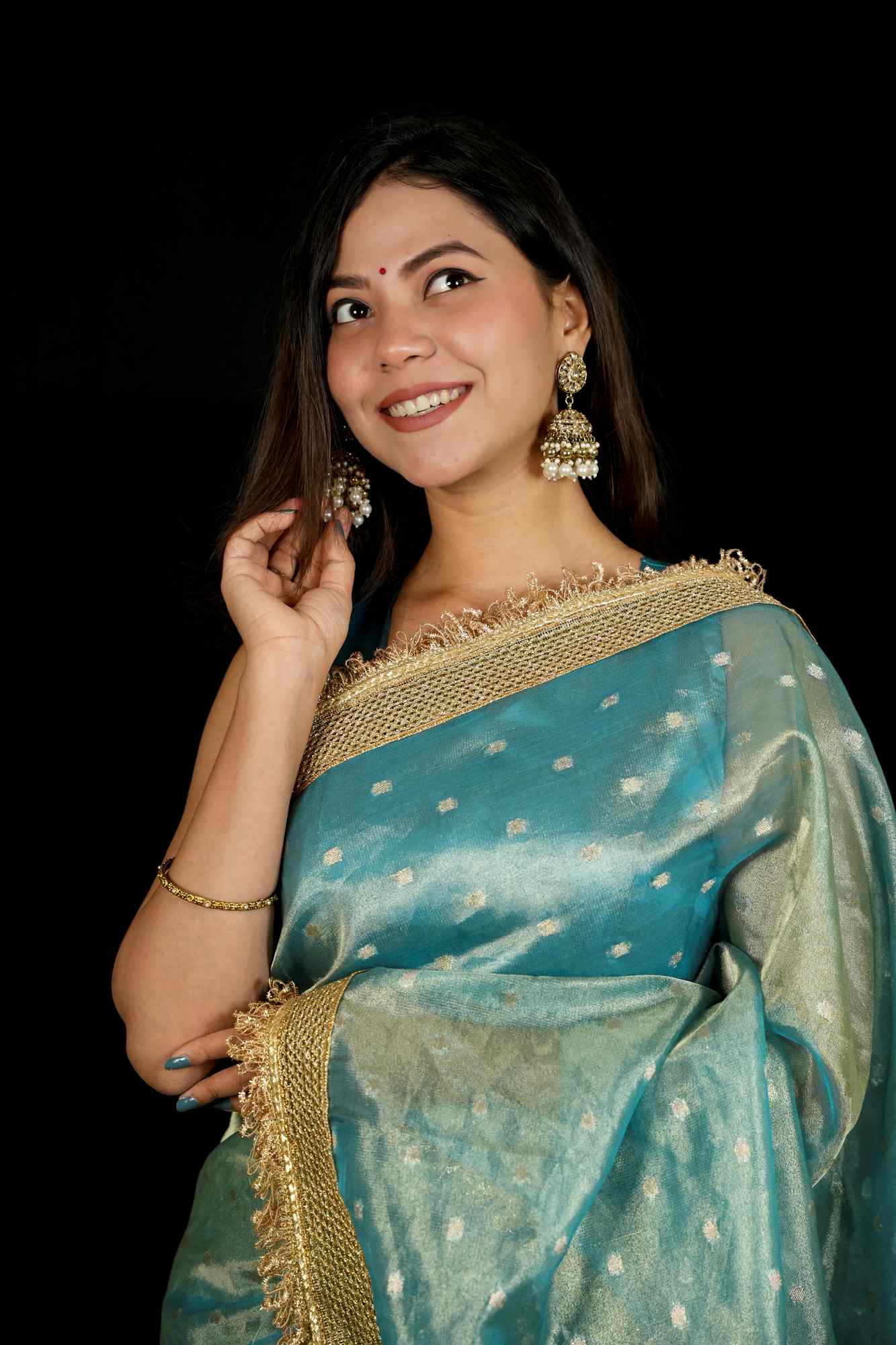 Banarasi Tissue Silk with Zari Butis, Embellished Border Dhoop Chaav Ready To Wear Saree