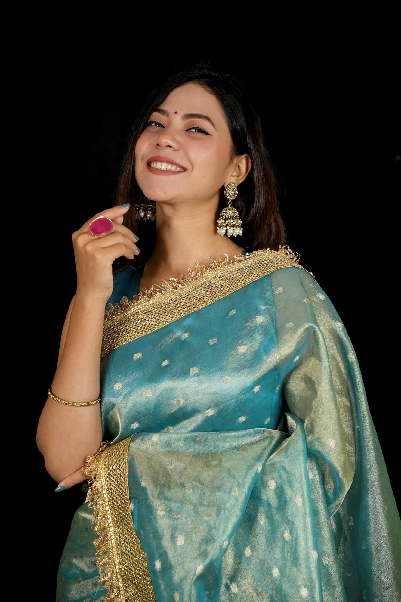 Banarasi Tissue Silk with Zari Butis, Embellished Border Dhoop Chaav Ready To Wear Saree