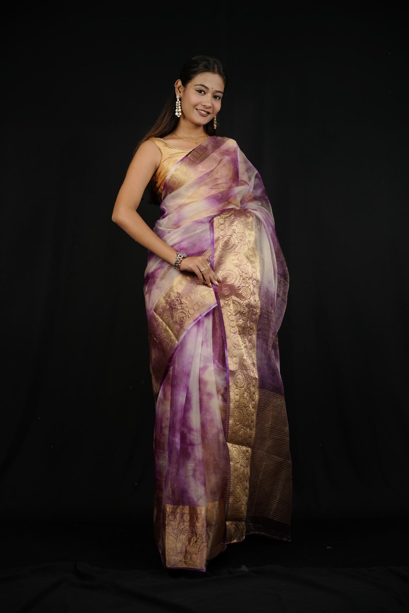 Organza With Zari Border Shibori Ready To Wear Saree