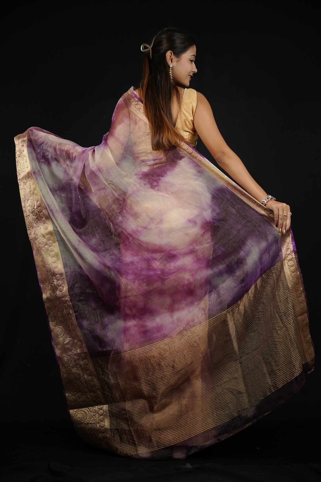 Organza With Zari Border Shibori Ready To Wear Saree