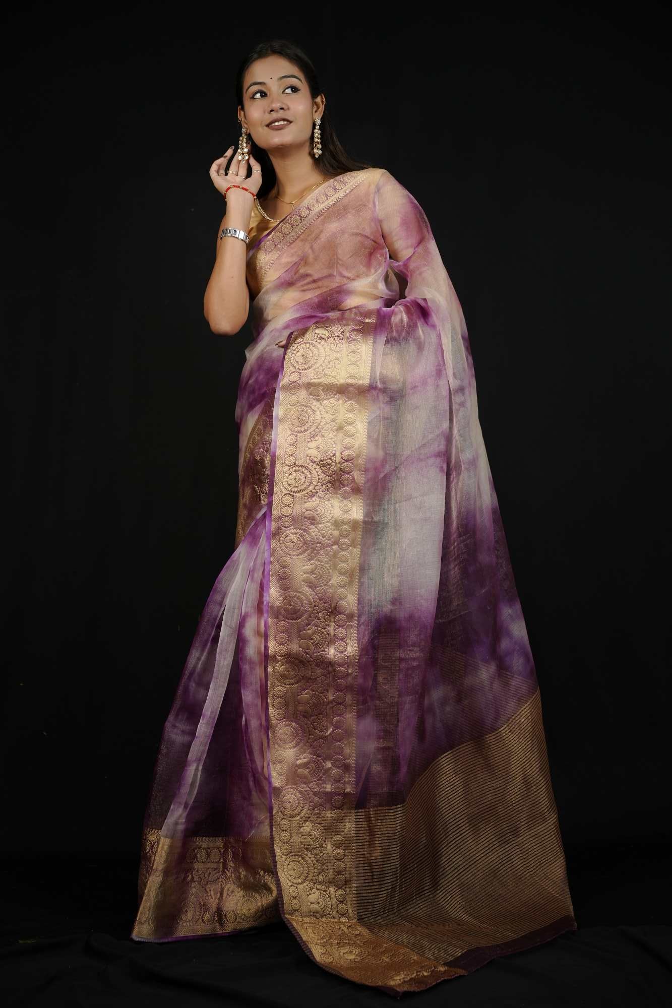 Organza With Zari Border Shibori Ready To Wear Saree