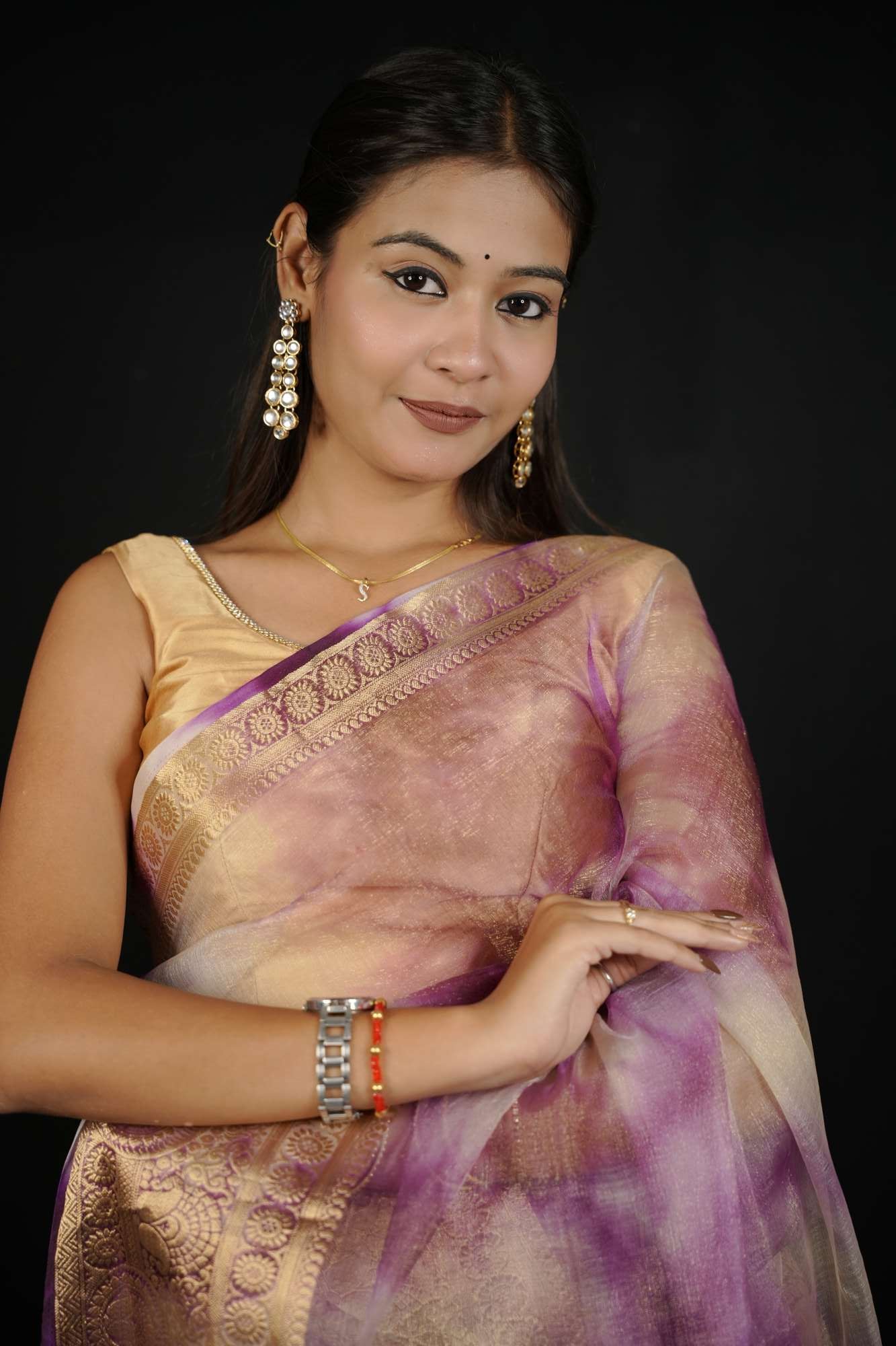Organza With Zari Border Shibori Ready To Wear Saree
