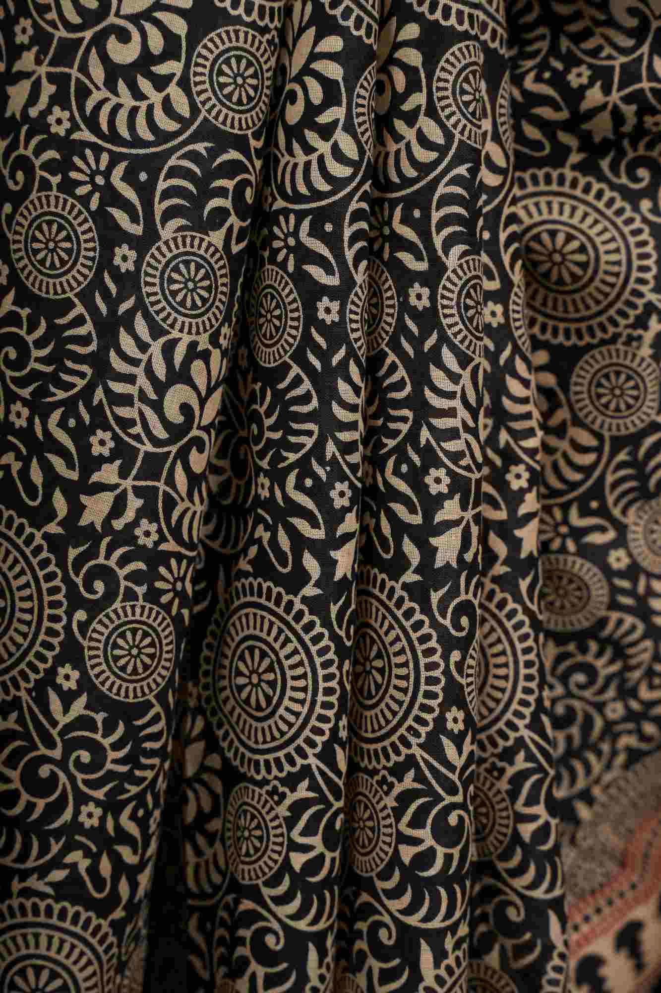 Gorgeous Black Cotton with Block Print Ready to wear Saree