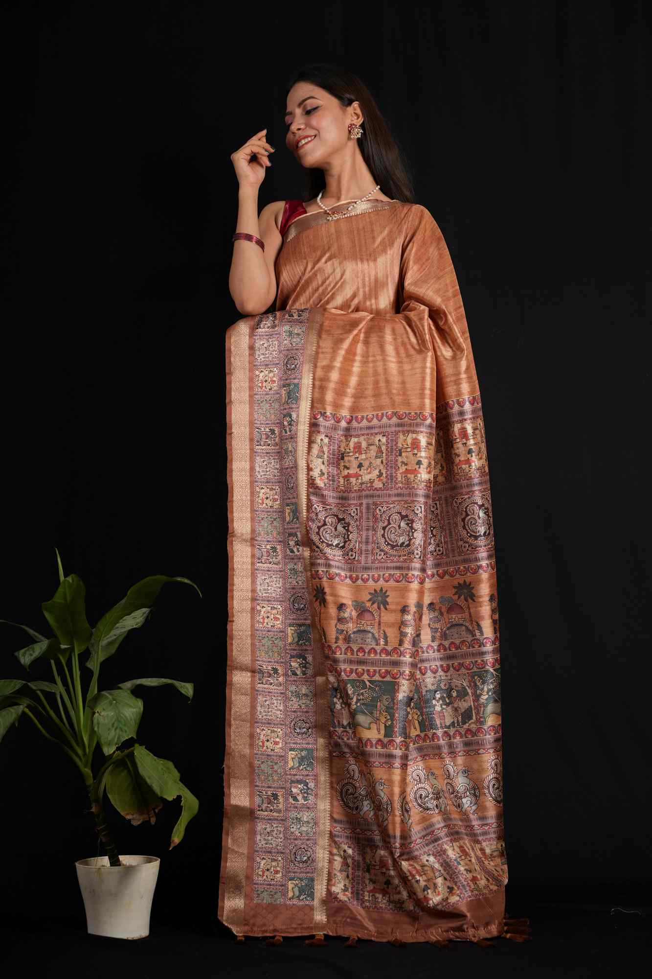 Mysore Inspired Silk with Kalamkari Motif Ready to wear Saree
