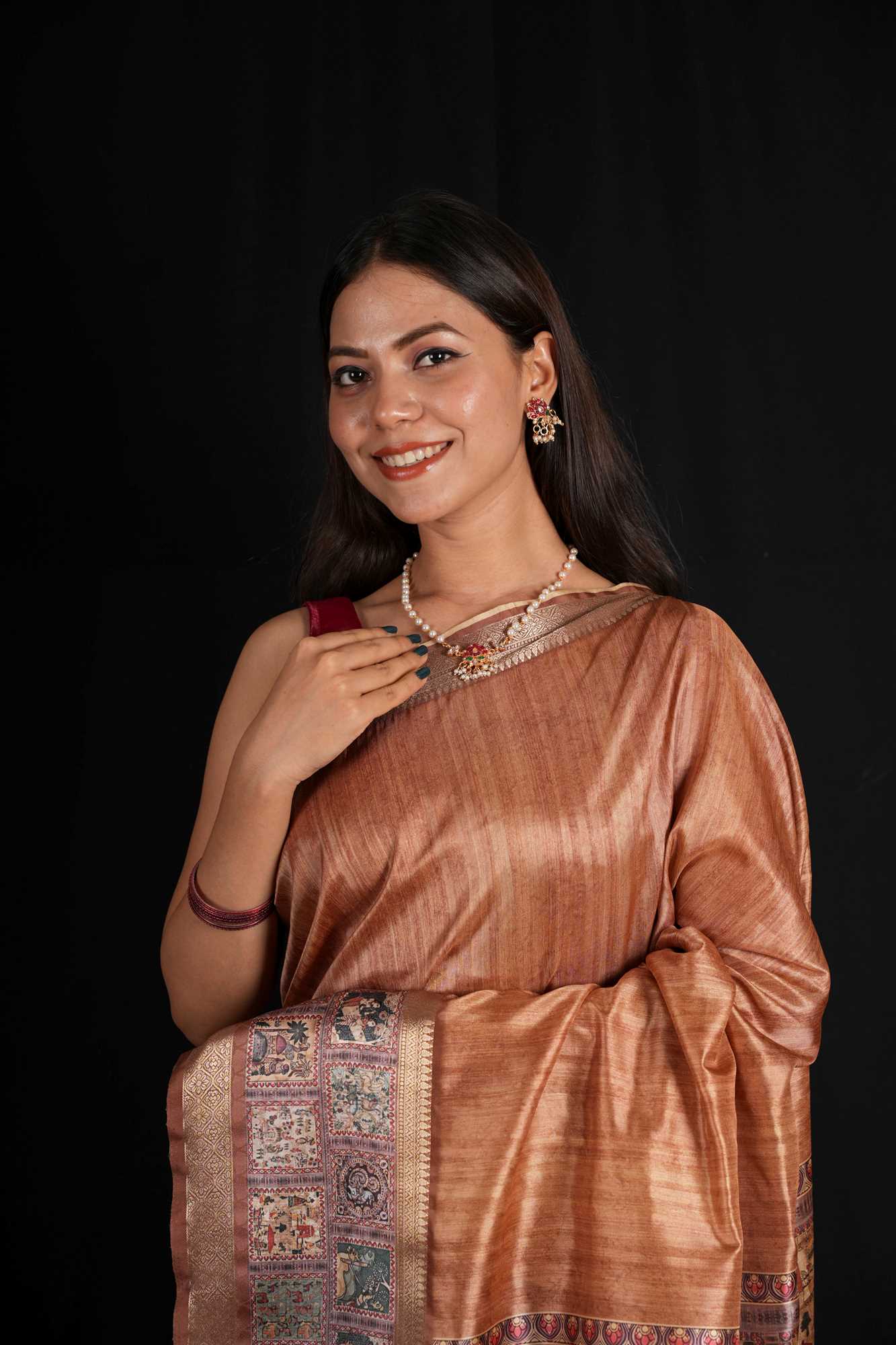 Mysore Inspired Silk with Kalamkari Motif Ready to wear Saree