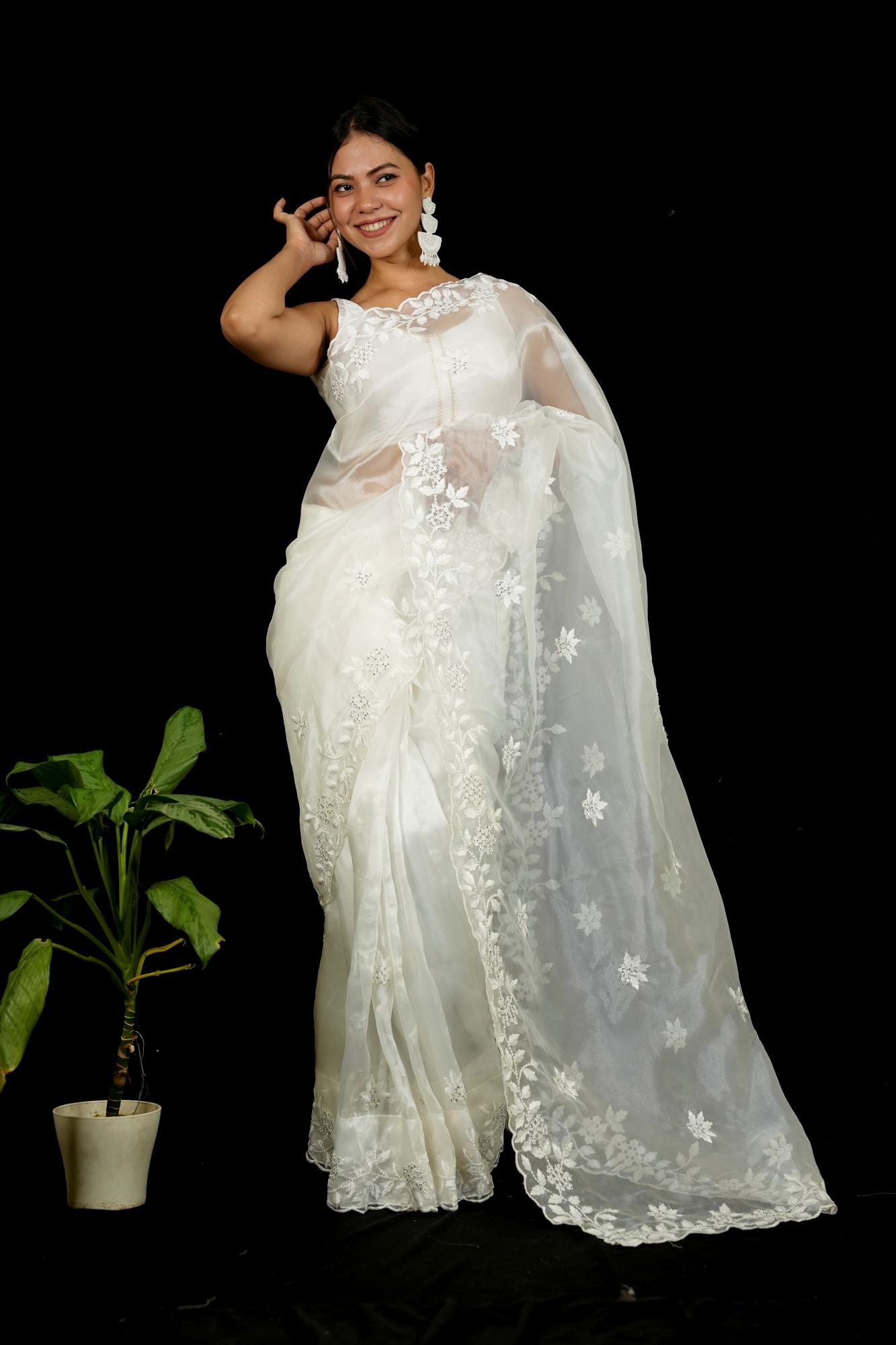 Organza Hand-Embroidered with Sequin Detailing Ready To Wear Saree