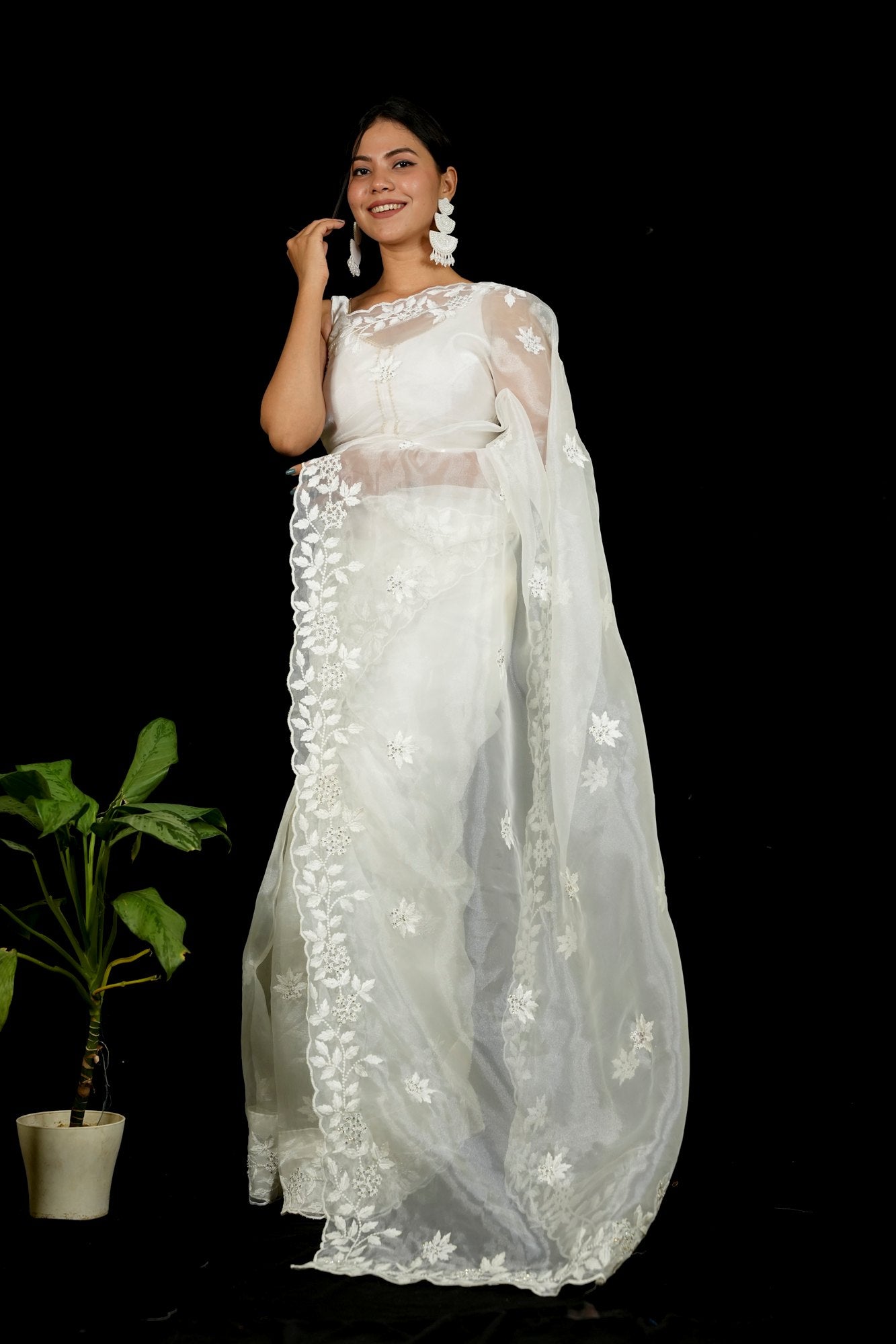 Organza Hand-Embroidered with Sequin Detailing Ready To Wear Saree