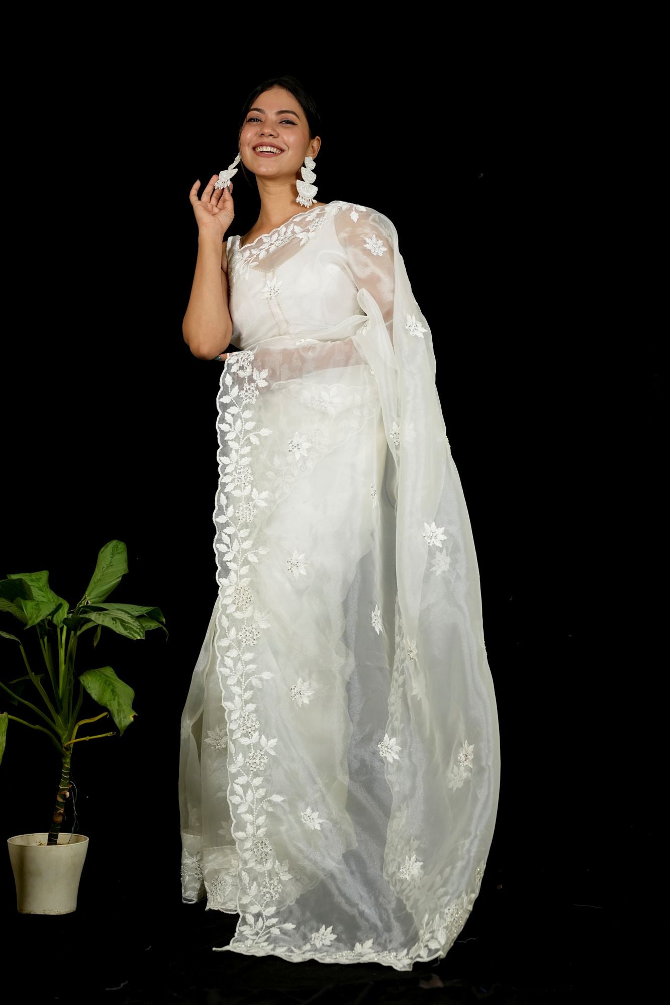 Organza Hand-Embroidered with Sequin Detailing Ready To Wear Saree