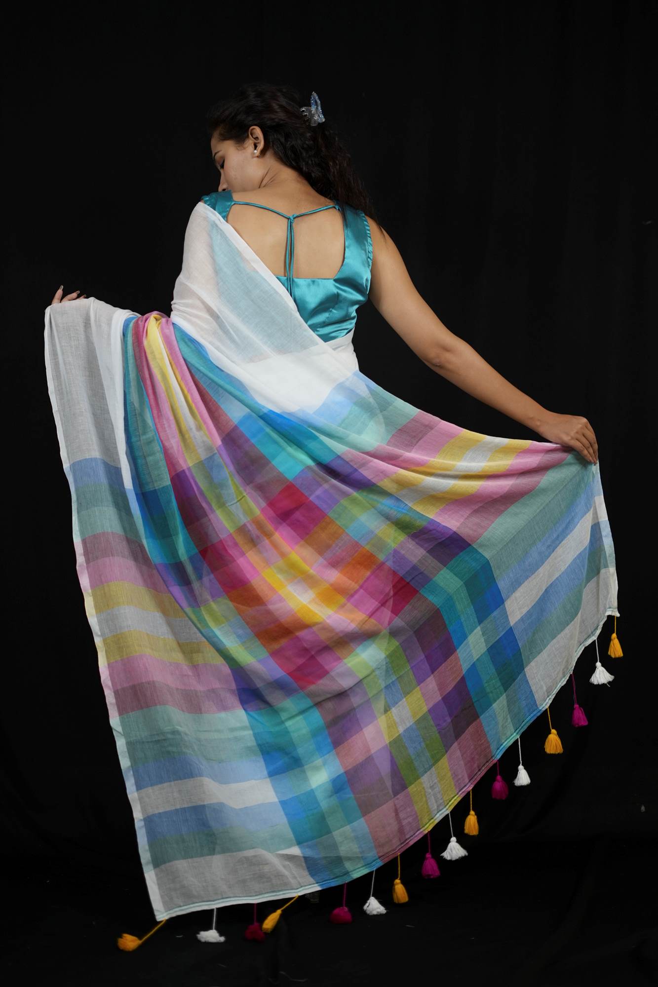 Mul Cotton Pastel Rainbow Ready To Wear Saree